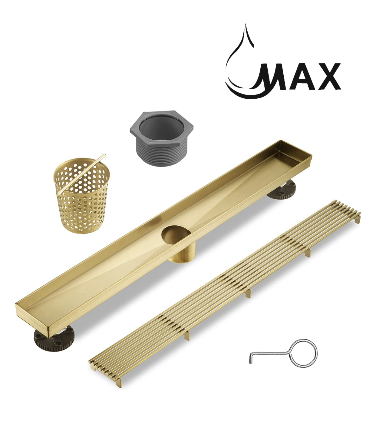 MAX Faucets Canada, Linear Shower Drain with Cover 24 Inches Brushed Gold