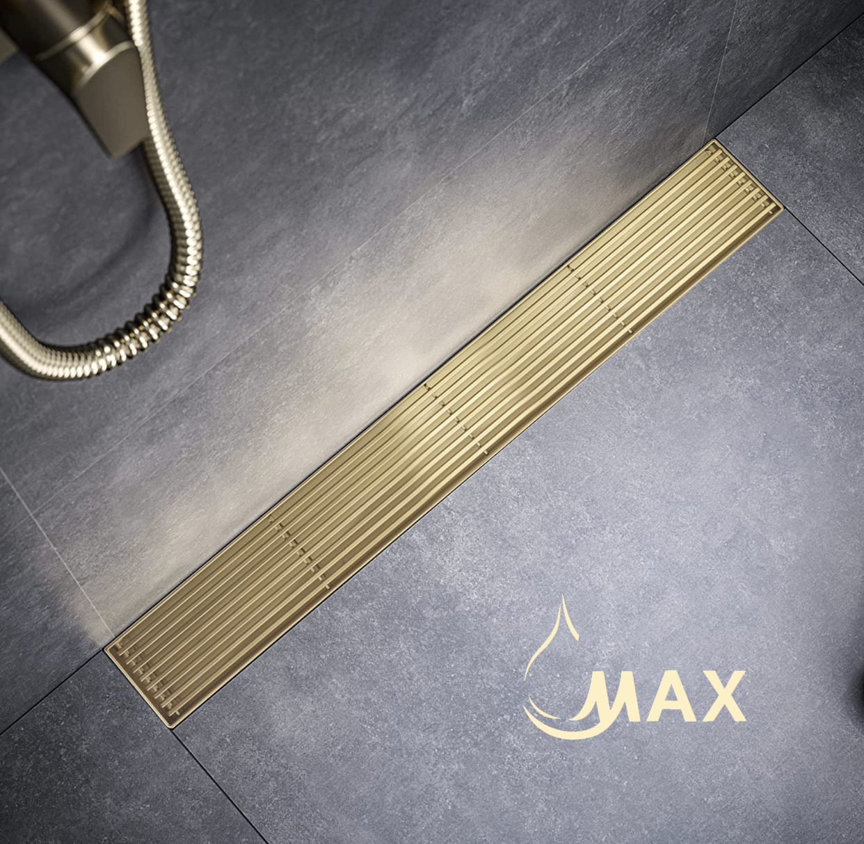 MAX Faucets Canada, Linear Shower Drain with Cover 24 Inches Brushed Gold