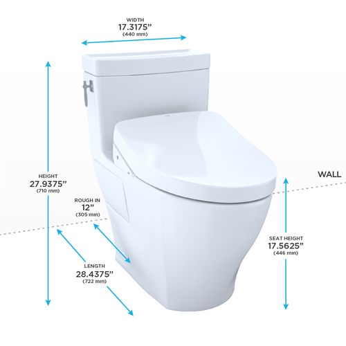 TOTO, TOTO AIMES WASHLET+ S500E ONE-PIECE TOILET 1.28 GPF