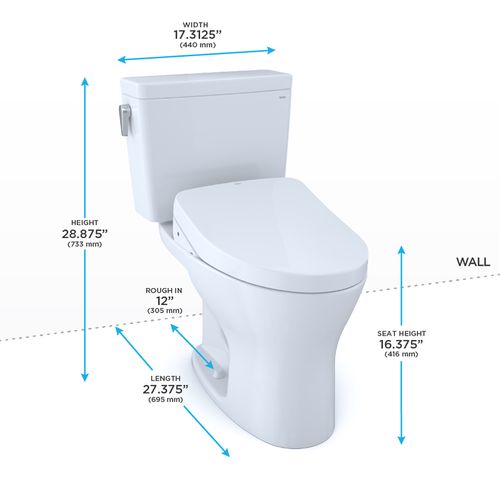 TOTO, TOTO DRAKE 1G WASHLET+ S500E TWO-PIECE TOILET 1.0 GPF & 0.8 GPF