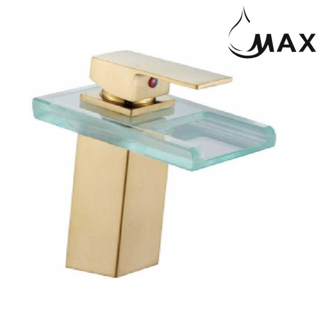 MAX Faucets Canada, Waterfall Bathroom Faucet Single Handle With LED Light Brushed Gold,Glass Finish