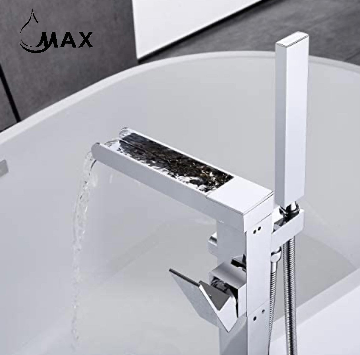 MAX Faucets Canada, Waterfall Tub Filler Faucet Floor Mount Single Handle With Rough-In And Handheld Chrome Finish