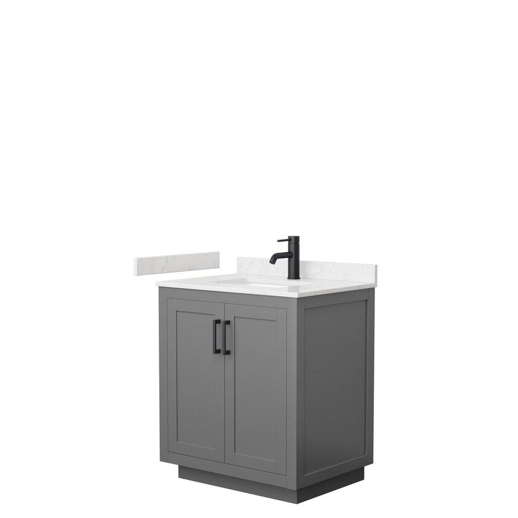 Wyndham Collection, Wyndham Collection Miranda 30" Single Bathroom Dark Gray Vanity Set With Light-Vein Carrara Cultured Marble Countertop, Undermount Square Sink, And Matte Black Trim