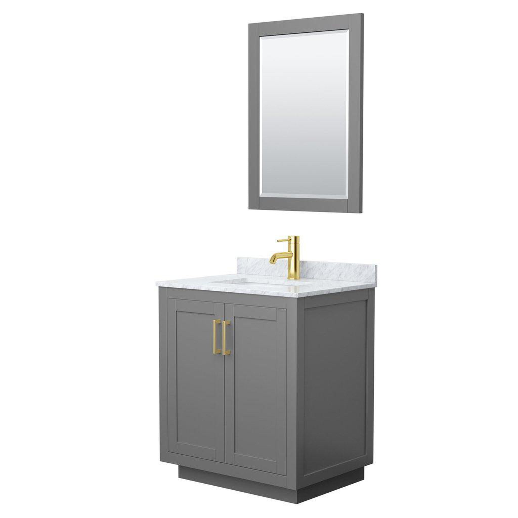 Wyndham Collection, Wyndham Collection Miranda 30" Single Bathroom Dark Gray Vanity Set With White Carrara Marble Countertop, Undermount Square Sink, 24" Mirror And Brushed Gold Trim