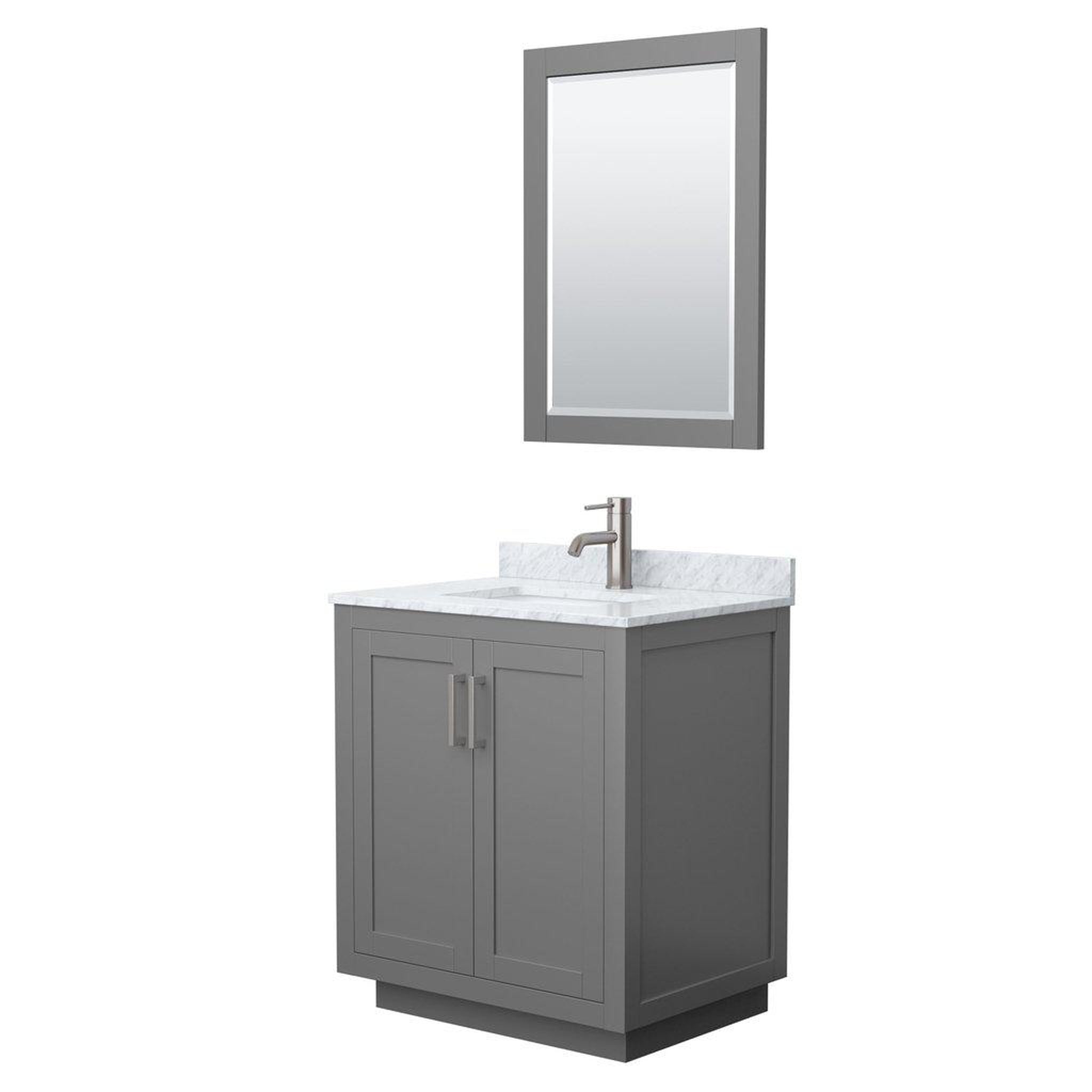 Wyndham Collection, Wyndham Collection Miranda 30" Single Bathroom Dark Gray Vanity Set With White Carrara Marble Countertop, Undermount Square Sink, 24" Mirror And Brushed Nickel Trim