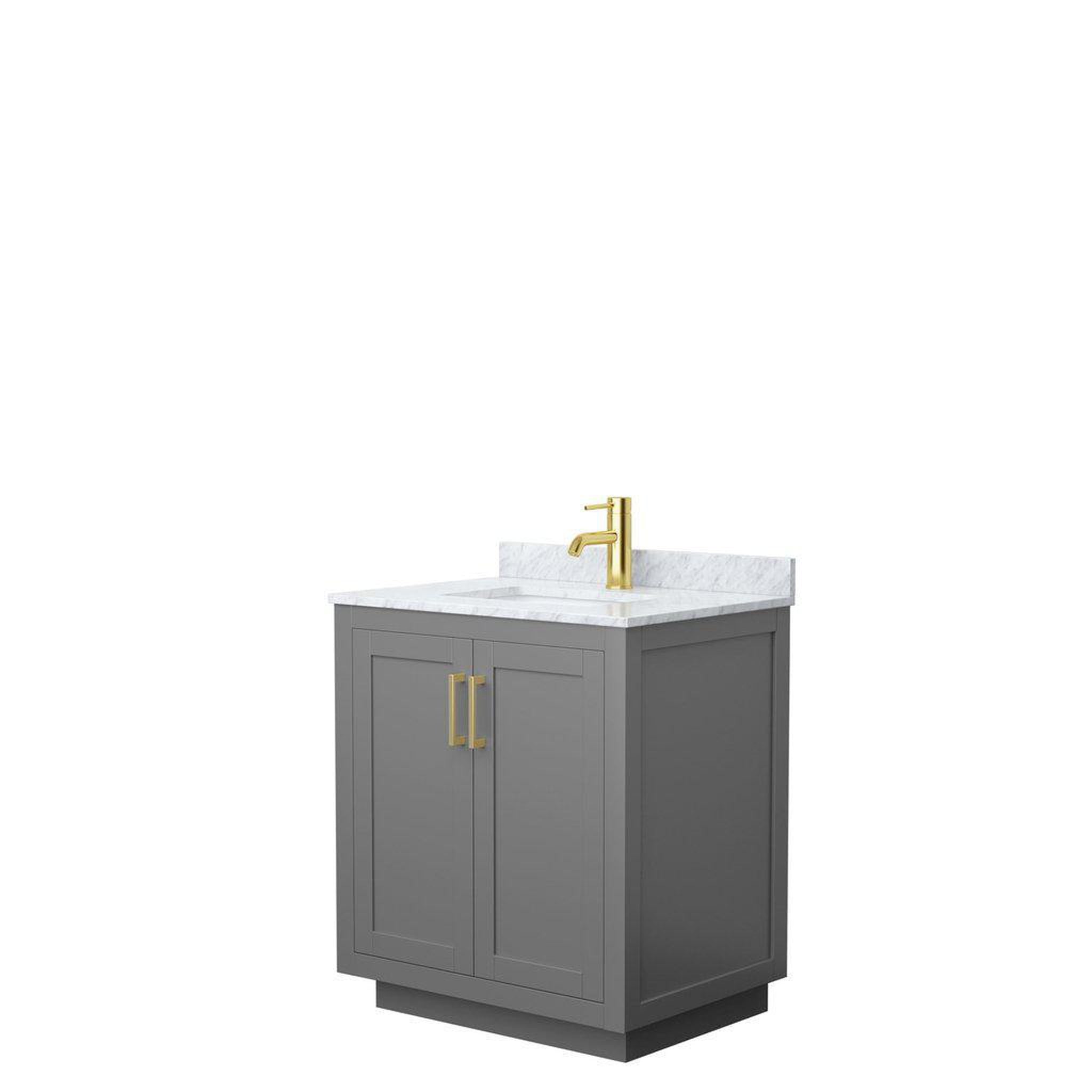 Wyndham Collection, Wyndham Collection Miranda 30" Single Bathroom Dark Gray Vanity Set With White Carrara Marble Countertop, Undermount Square Sink, And Brushed Gold Trim