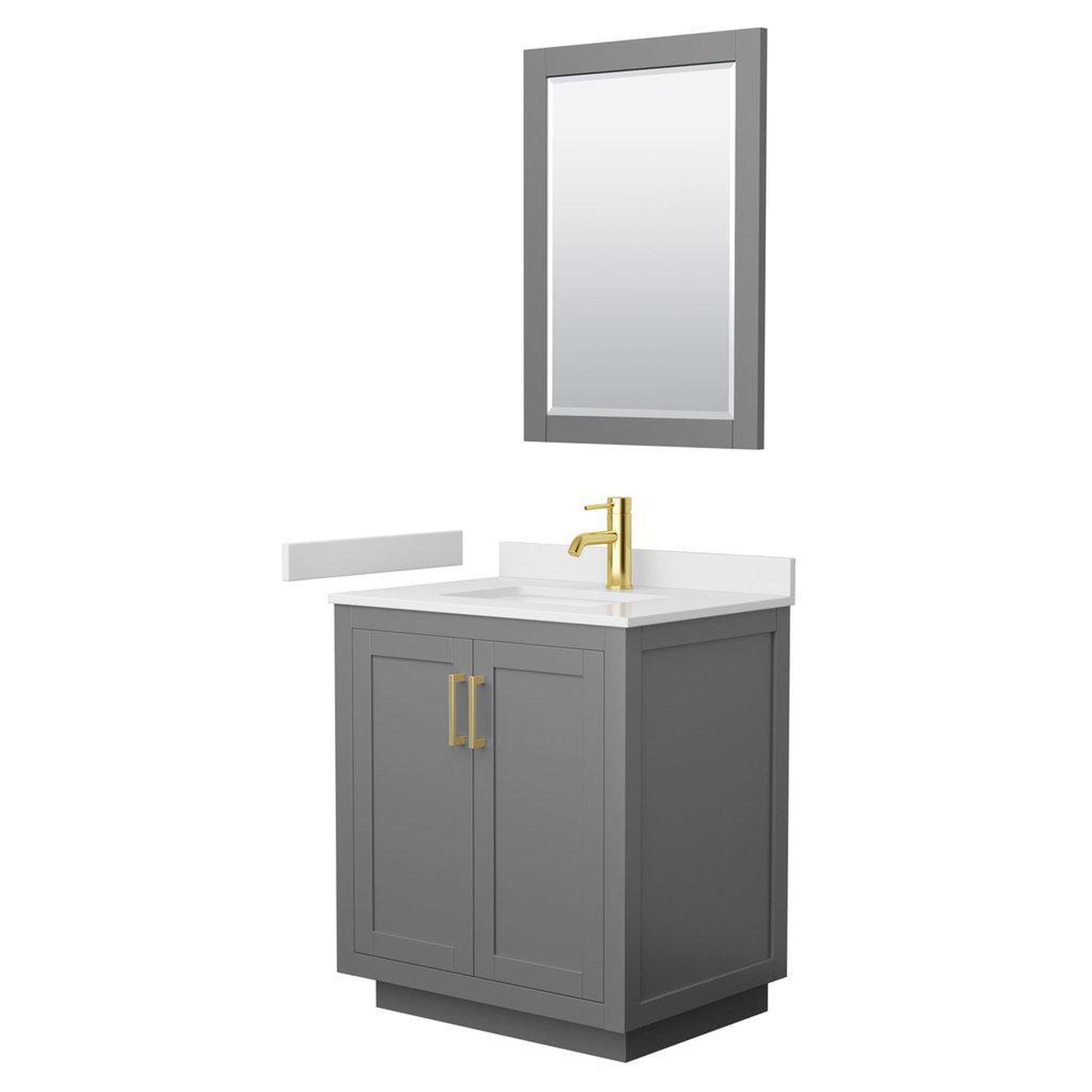 Wyndham Collection, Wyndham Collection Miranda 30" Single Bathroom Dark Gray Vanity Set With White Cultured Marble Countertop, Undermount Square Sink, 24" Mirror And Brushed Gold Trim