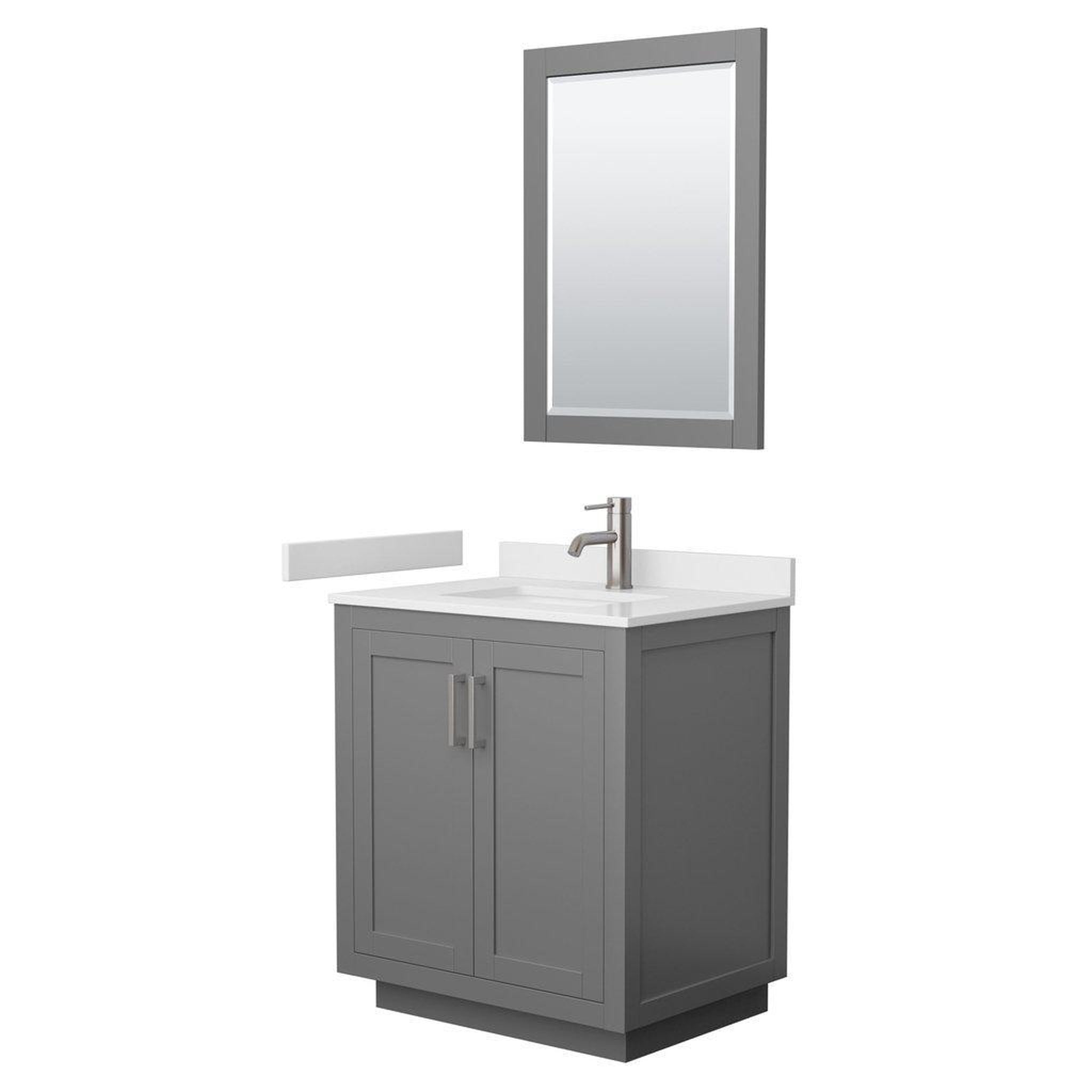 Wyndham Collection, Wyndham Collection Miranda 30" Single Bathroom Dark Gray Vanity Set With White Cultured Marble Countertop, Undermount Square Sink, 24" Mirror And Brushed Nickel Trim