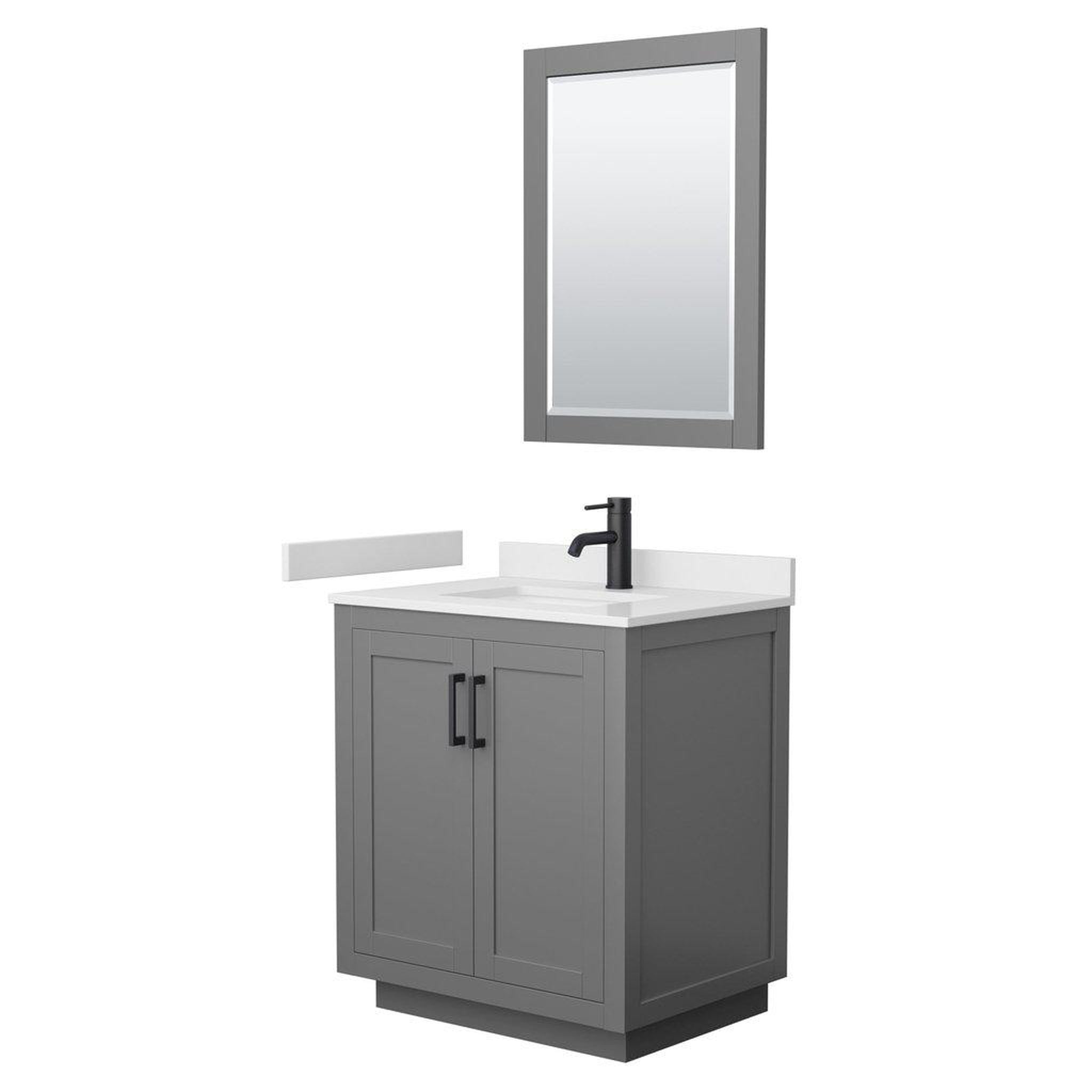 Wyndham Collection, Wyndham Collection Miranda 30" Single Bathroom Dark Gray Vanity Set With White Cultured Marble Countertop, Undermount Square Sink, 24" Mirror And Matte Black Trim