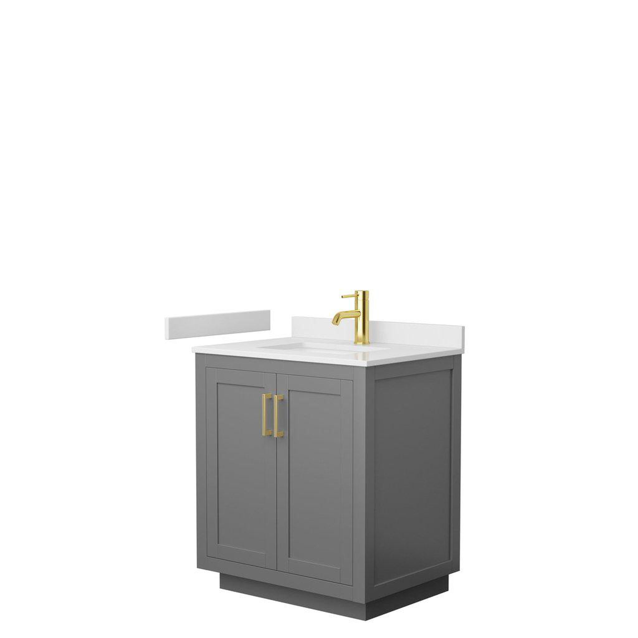 Wyndham Collection, Wyndham Collection Miranda 30" Single Bathroom Dark Gray Vanity Set With White Cultured Marble Countertop, Undermount Square Sink, And Brushed Gold Trim