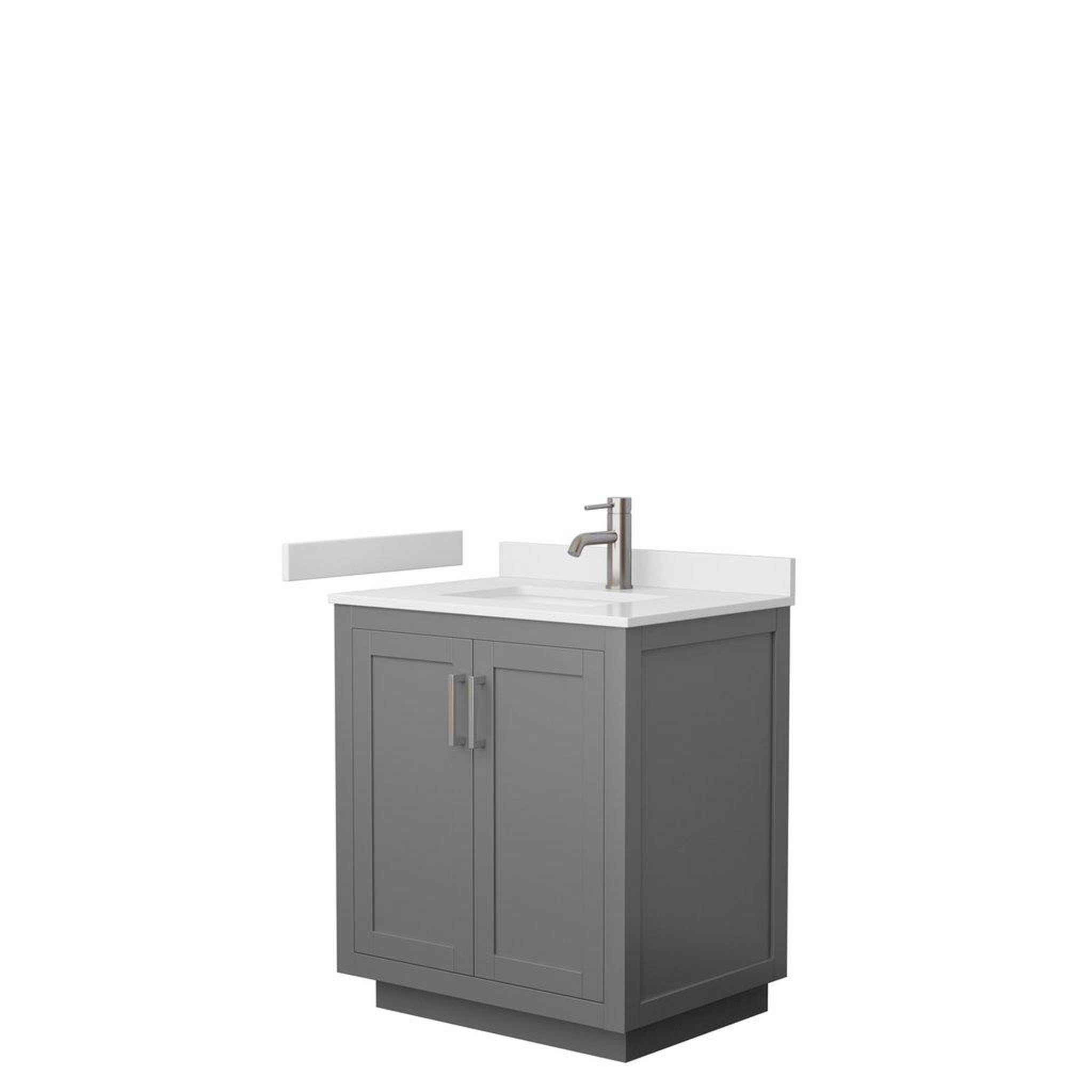 Wyndham Collection, Wyndham Collection Miranda 30" Single Bathroom Dark Gray Vanity Set With White Cultured Marble Countertop, Undermount Square Sink, And Brushed Nickel Trim