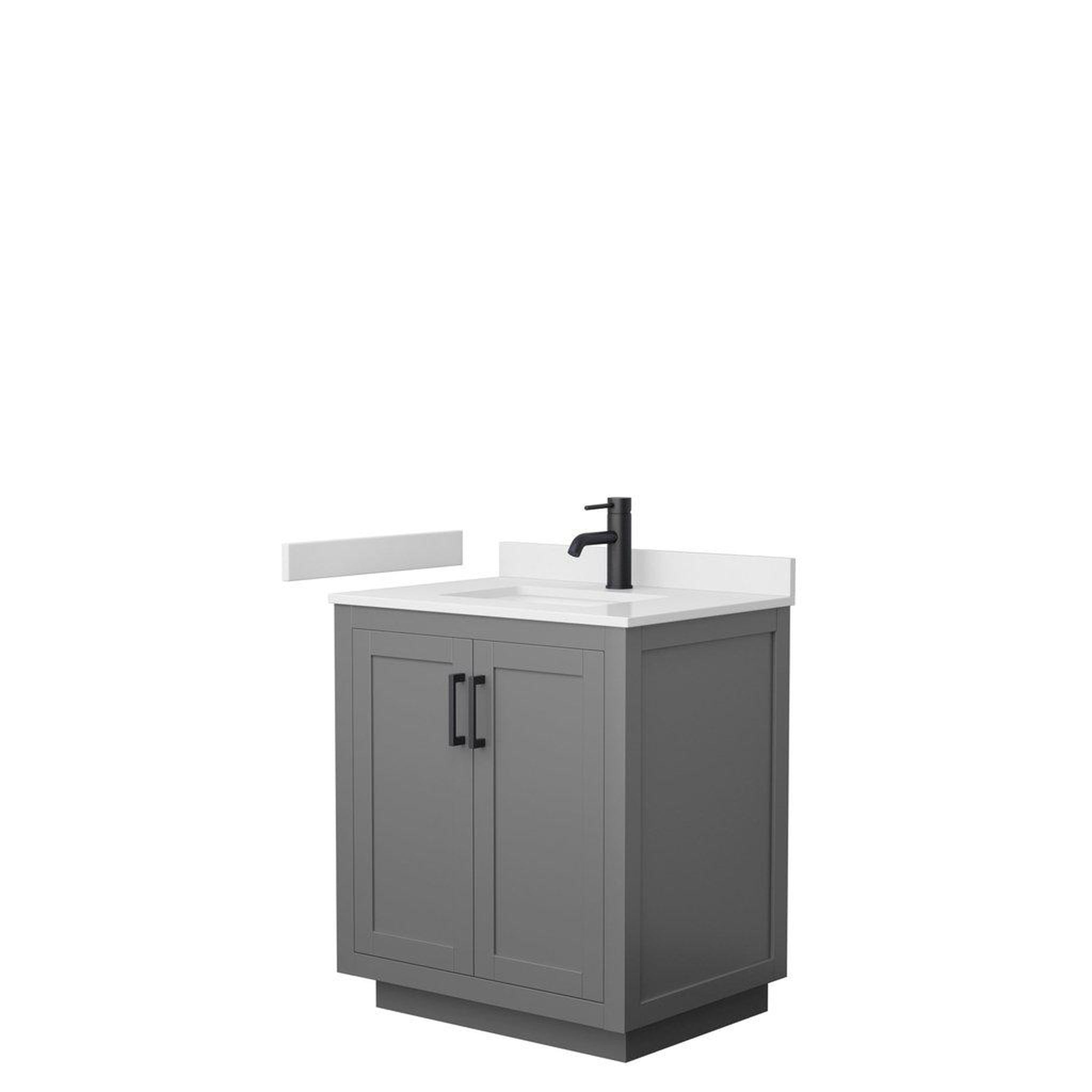 Wyndham Collection, Wyndham Collection Miranda 30" Single Bathroom Dark Gray Vanity Set With White Cultured Marble Countertop, Undermount Square Sink, And Matte Black Trim