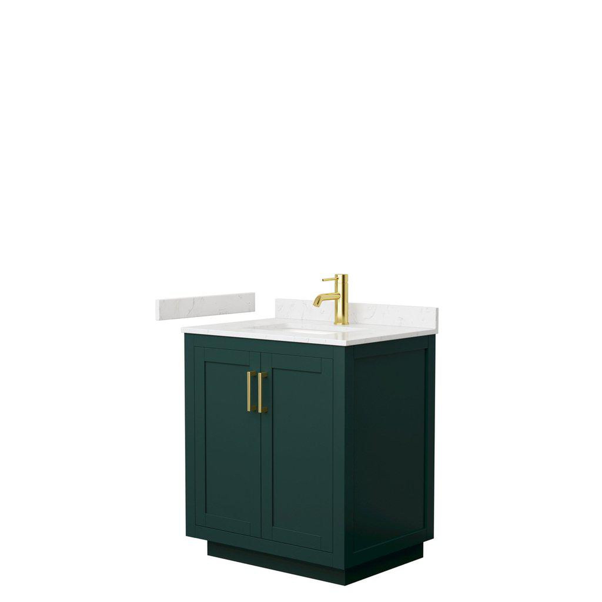 Wyndham Collection, Wyndham Collection Miranda 30" Single Bathroom Green Vanity Set With Light-Vein Carrara Cultured Marble Countertop, Undermount Square Sink, And Brushed Gold Trim