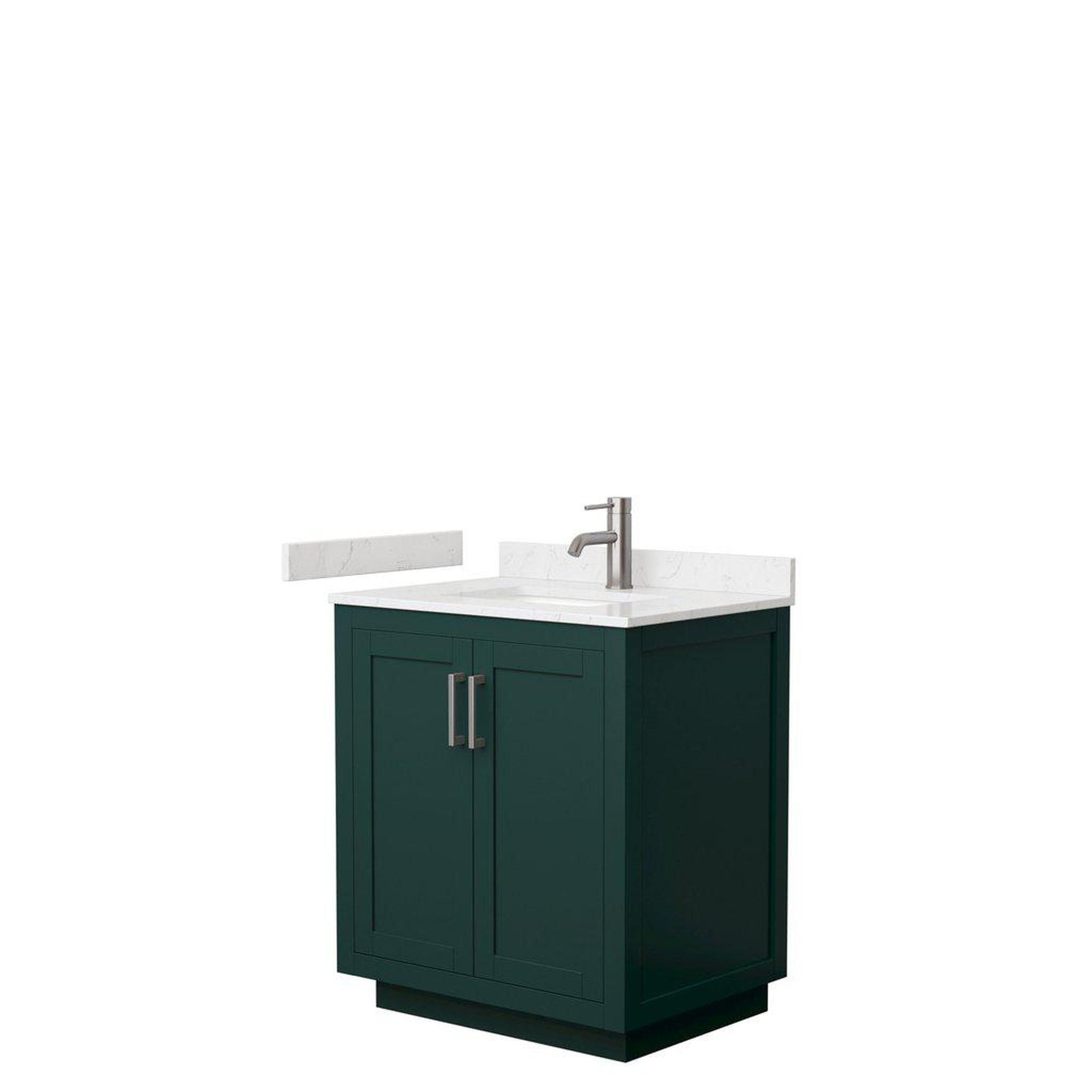 Wyndham Collection, Wyndham Collection Miranda 30" Single Bathroom Green Vanity Set With Light-Vein Carrara Cultured Marble Countertop, Undermount Square Sink, And Brushed Nickel Trim