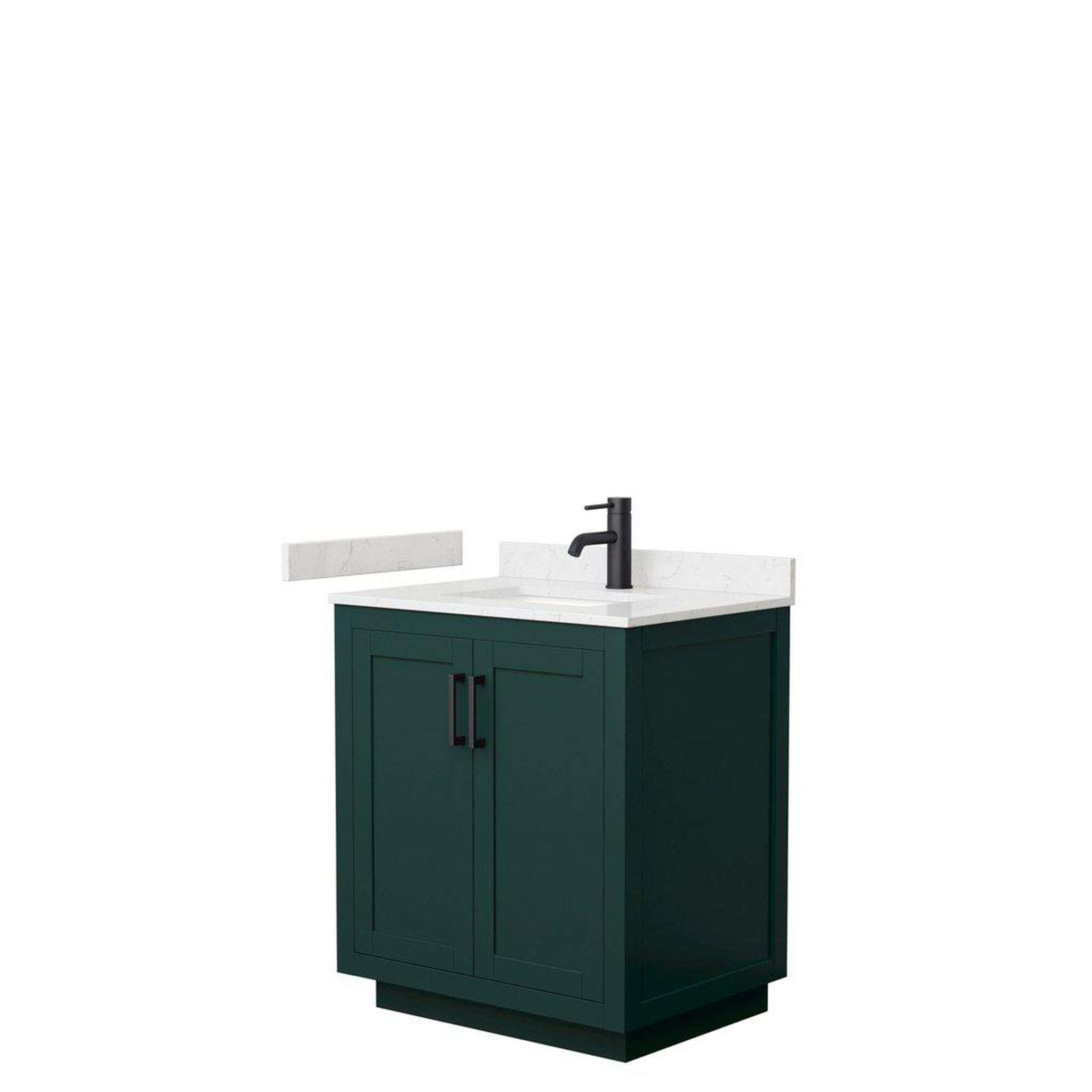 Wyndham Collection, Wyndham Collection Miranda 30" Single Bathroom Green Vanity Set With Light-Vein Carrara Cultured Marble Countertop, Undermount Square Sink, And Matte Black Trim