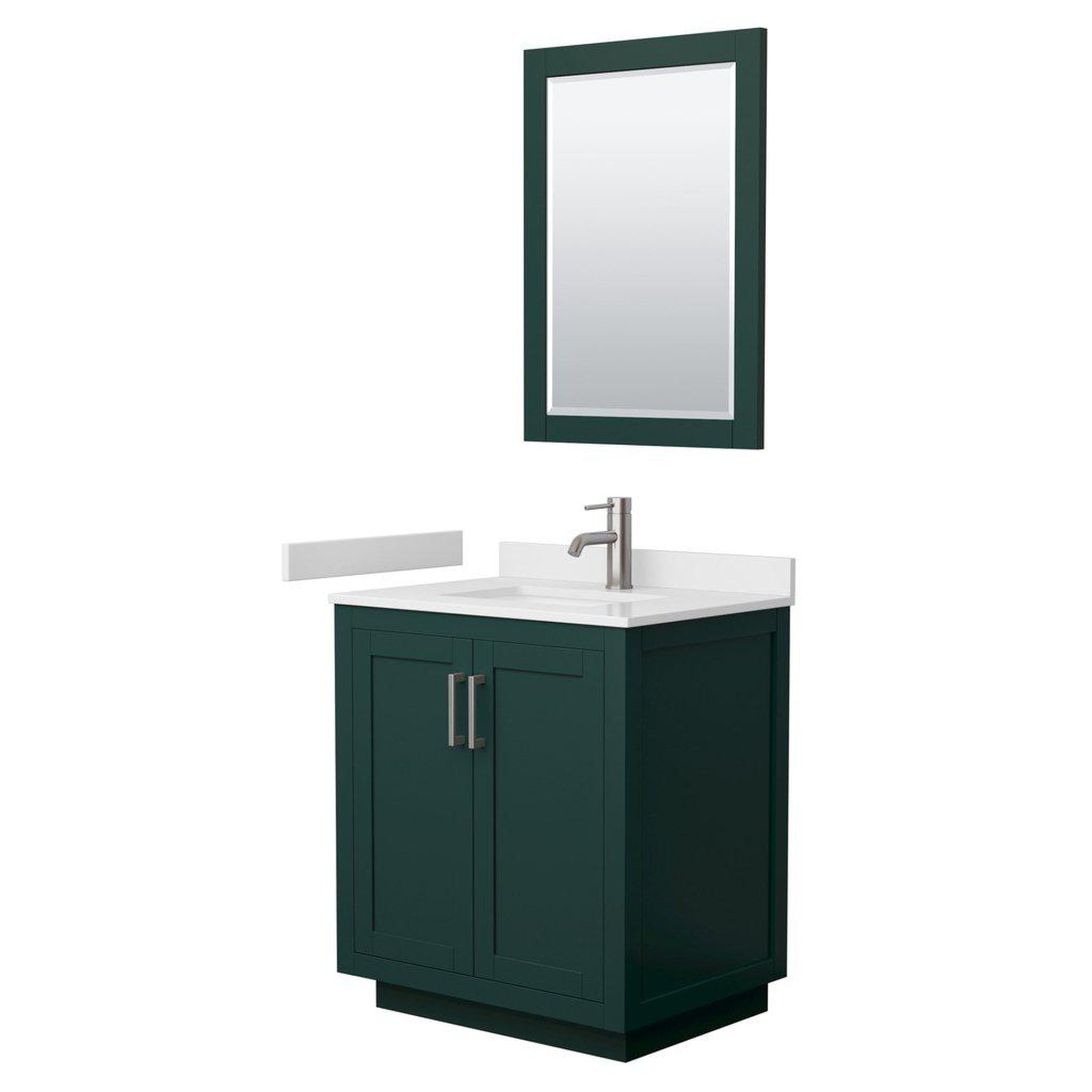 Wyndham Collection, Wyndham Collection Miranda 30" Single Bathroom Green Vanity Set With White Cultured Marble Countertop, Undermount Square Sink, 24" Mirror And Brushed Nickel Trim