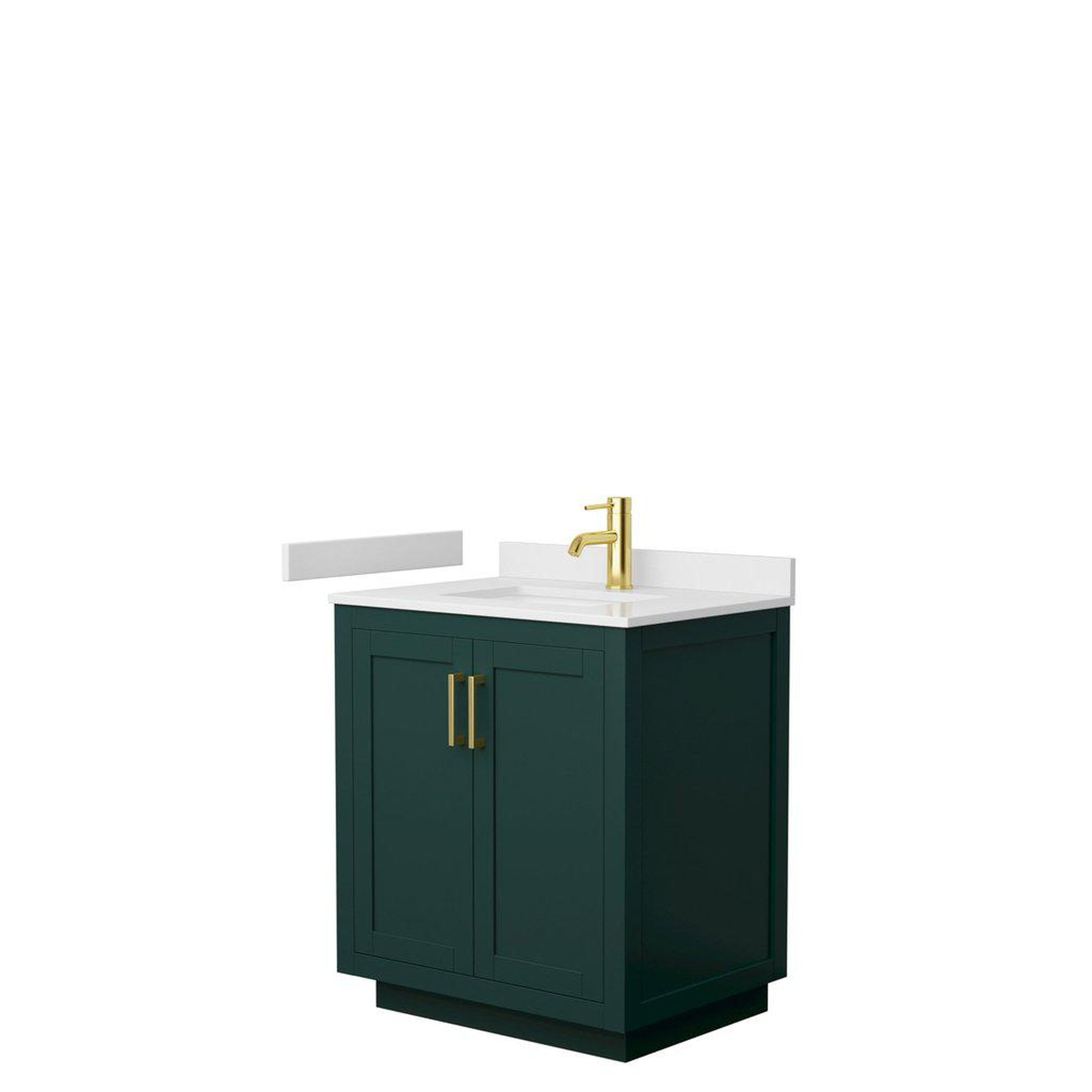 Wyndham Collection, Wyndham Collection Miranda 30" Single Bathroom Green Vanity Set With White Cultured Marble Countertop, Undermount Square Sink, And Brushed Gold Trim