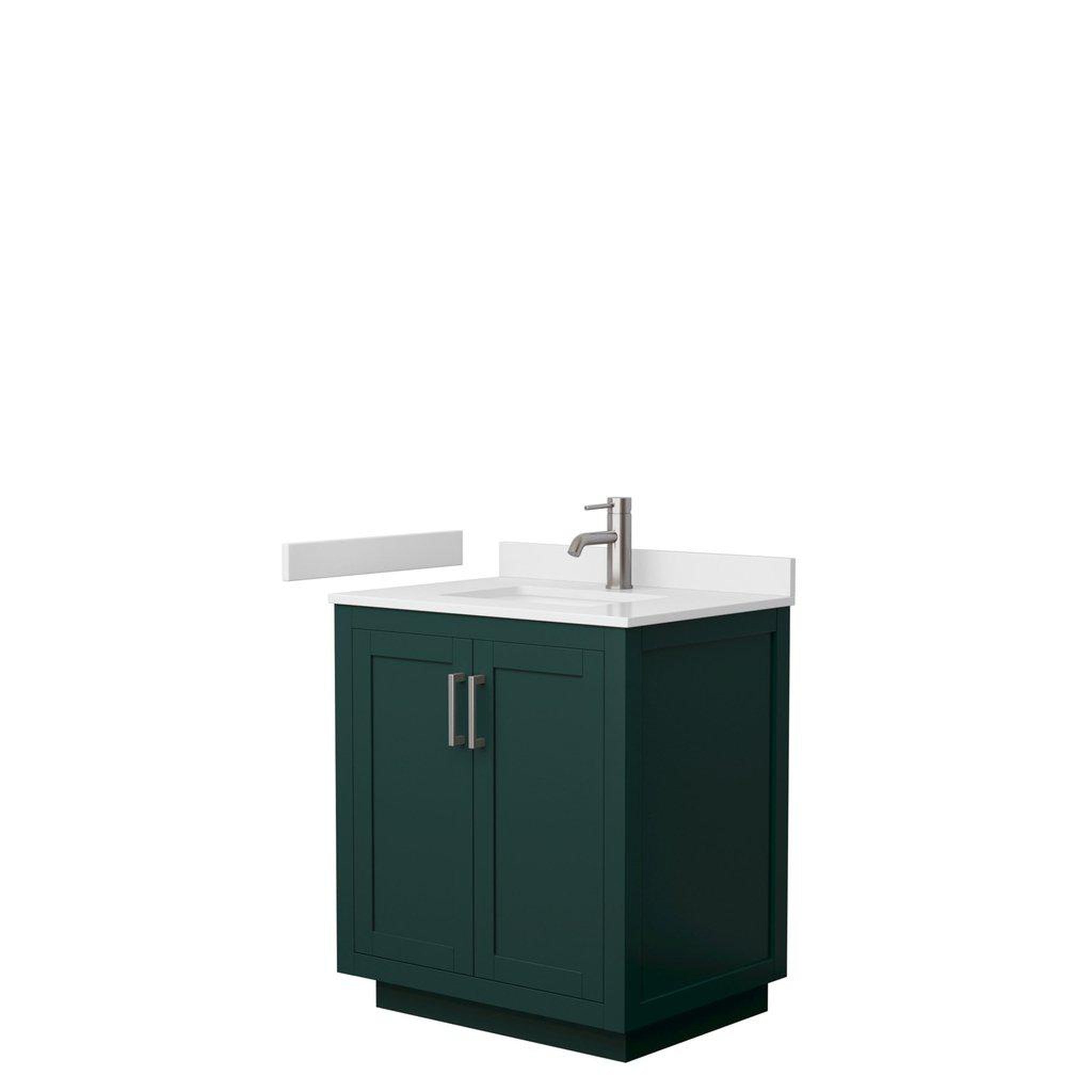 Wyndham Collection, Wyndham Collection Miranda 30" Single Bathroom Green Vanity Set With White Cultured Marble Countertop, Undermount Square Sink, And Brushed Nickel Trim