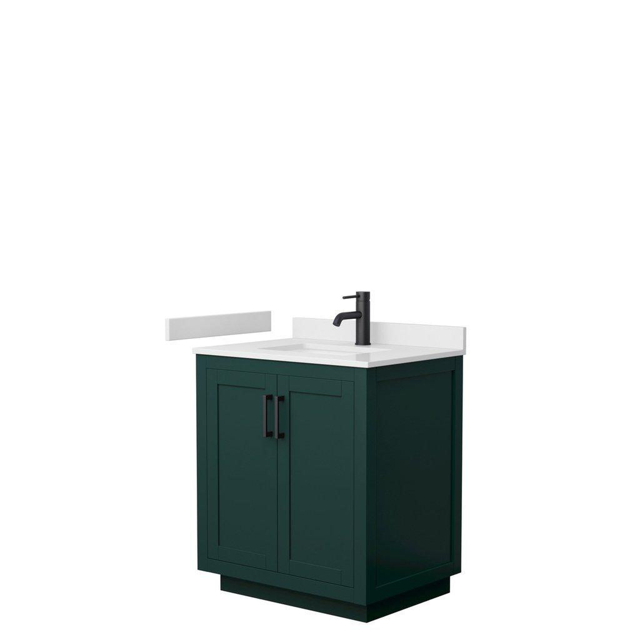 Wyndham Collection, Wyndham Collection Miranda 30" Single Bathroom Green Vanity Set With White Cultured Marble Countertop, Undermount Square Sink, And Matte Black Trim