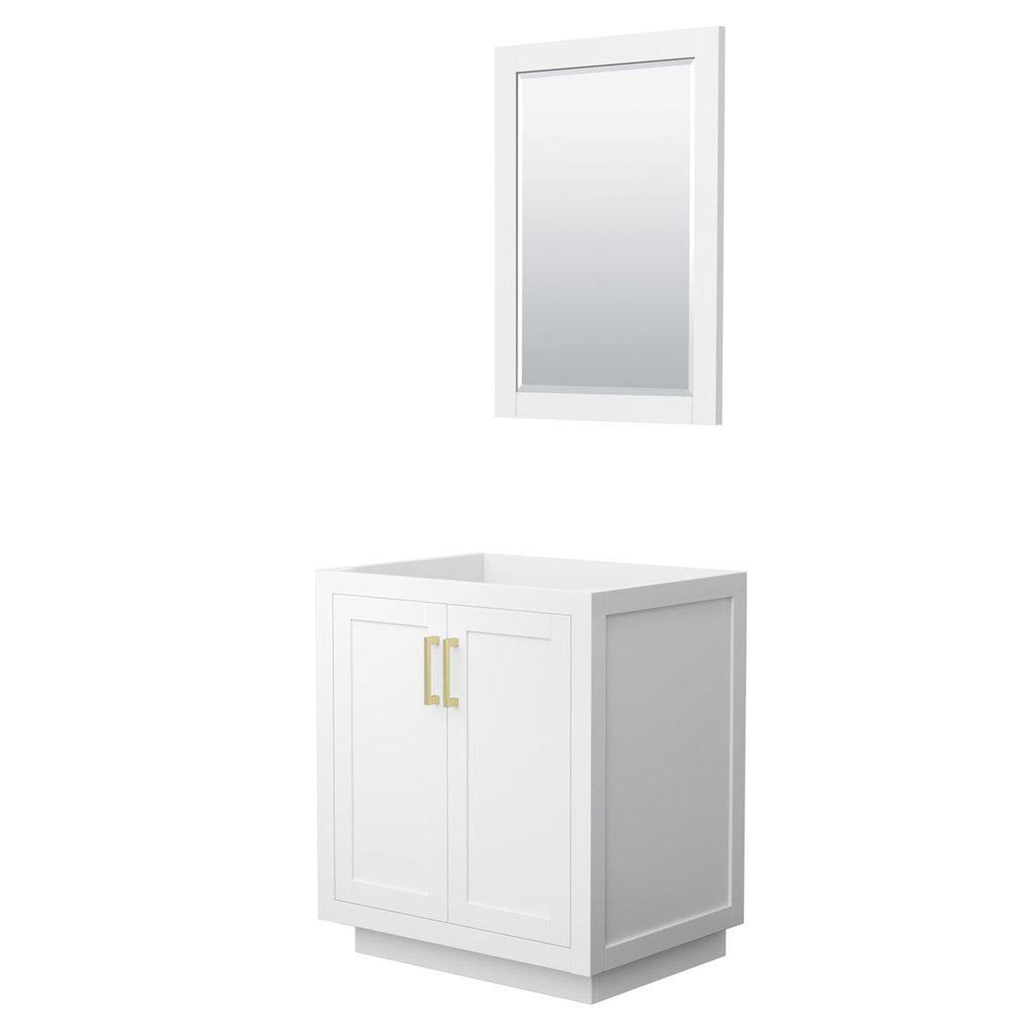 Wyndham Collection, Wyndham Collection Miranda 30" Single Bathroom White Vanity Set With 24" Mirror And Brushed Gold Trim