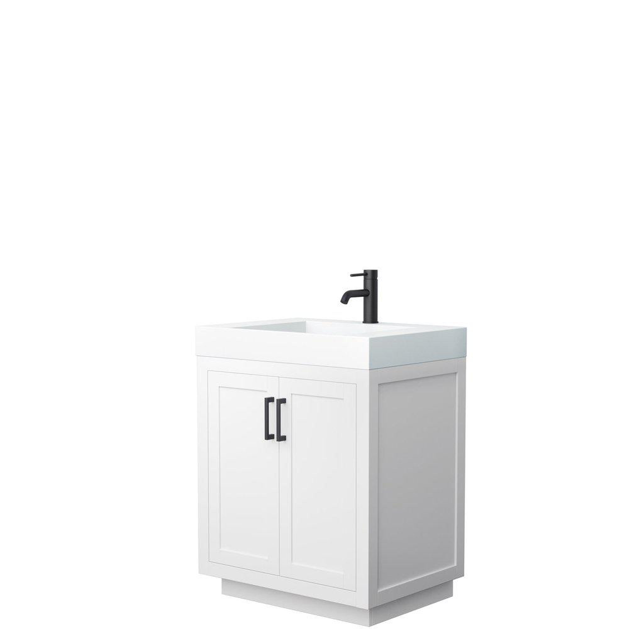 Wyndham Collection, Wyndham Collection Miranda 30" Single Bathroom White Vanity Set With 4" Thick Matte White Solid Surface Countertop, Integrated Sink, And Matte Black Trim