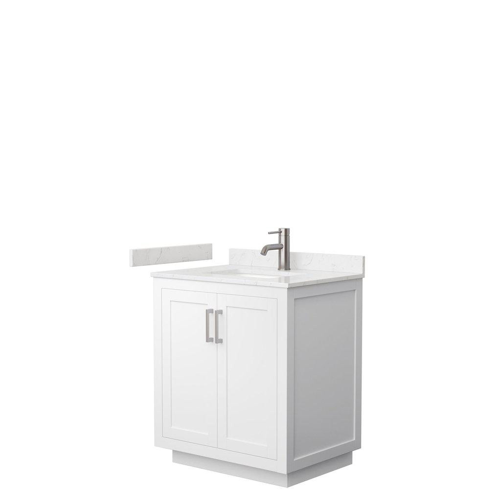 Wyndham Collection, Wyndham Collection Miranda 30" Single Bathroom White Vanity Set With Light-Vein Carrara Cultured Marble Countertop, Undermount Square Sink, And Brushed Nickel Trim