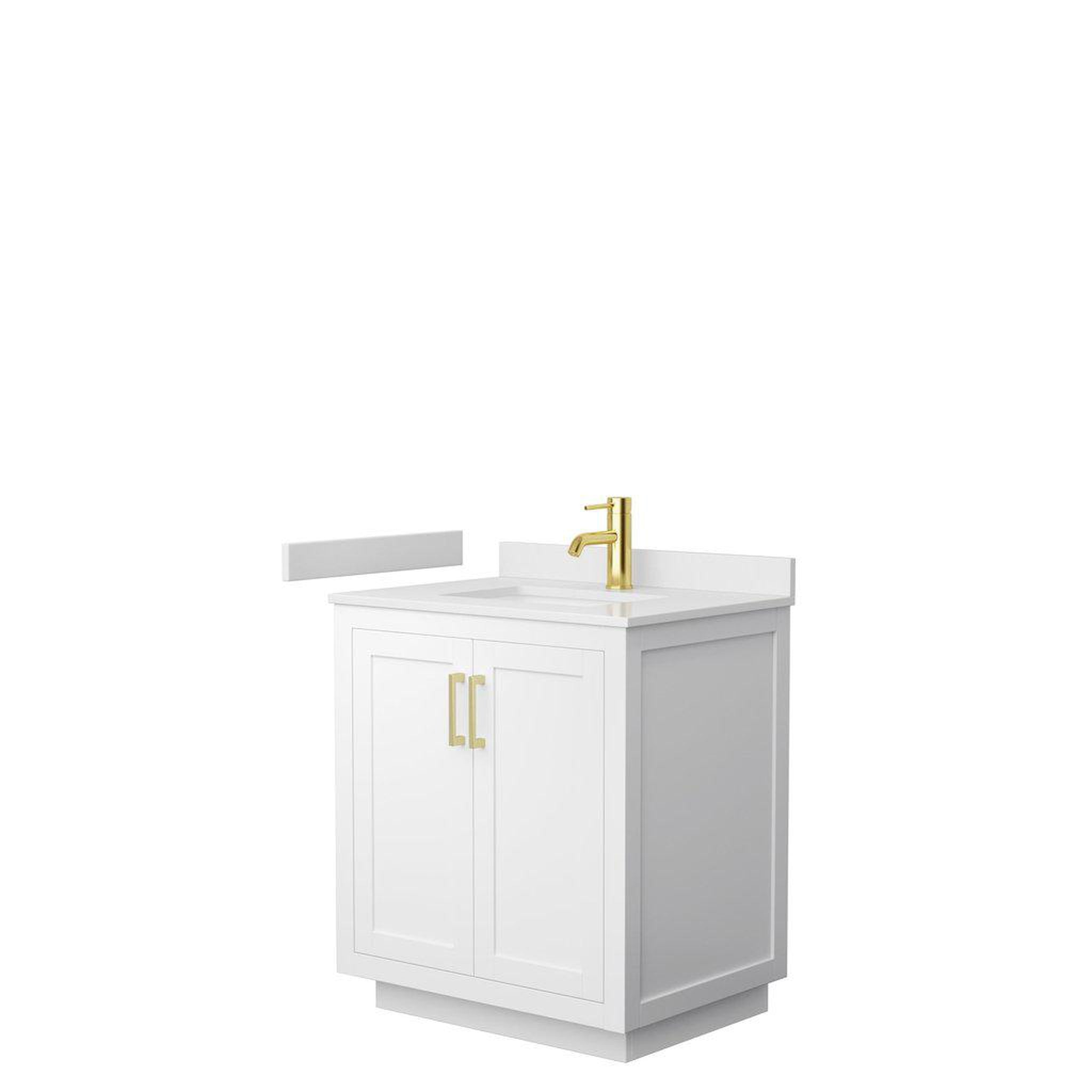 Wyndham Collection, Wyndham Collection Miranda 30" Single Bathroom White Vanity Set With White Cultured Marble Countertop, Undermount Square Sink, And Brushed Gold Trim