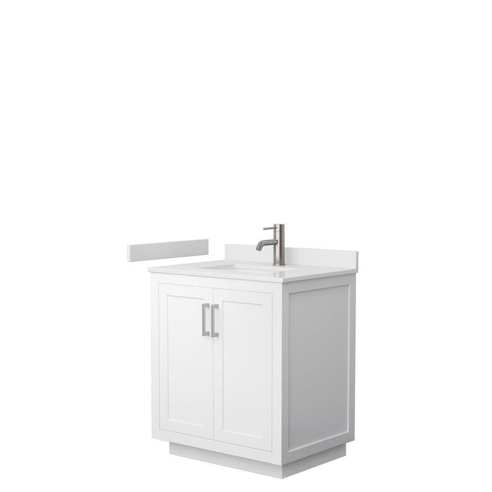 Wyndham Collection, Wyndham Collection Miranda 30" Single Bathroom White Vanity Set With White Cultured Marble Countertop, Undermount Square Sink, And Brushed Nickel Trim