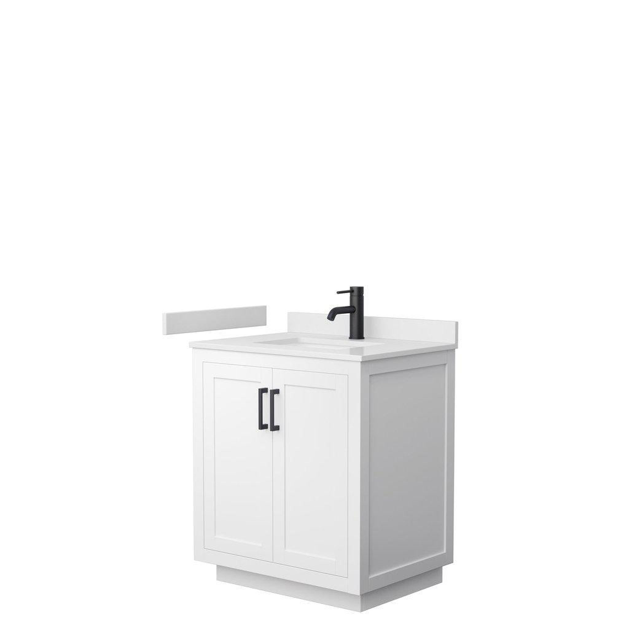 Wyndham Collection, Wyndham Collection Miranda 30" Single Bathroom White Vanity Set With White Cultured Marble Countertop, Undermount Square Sink, And Matte Black Trim