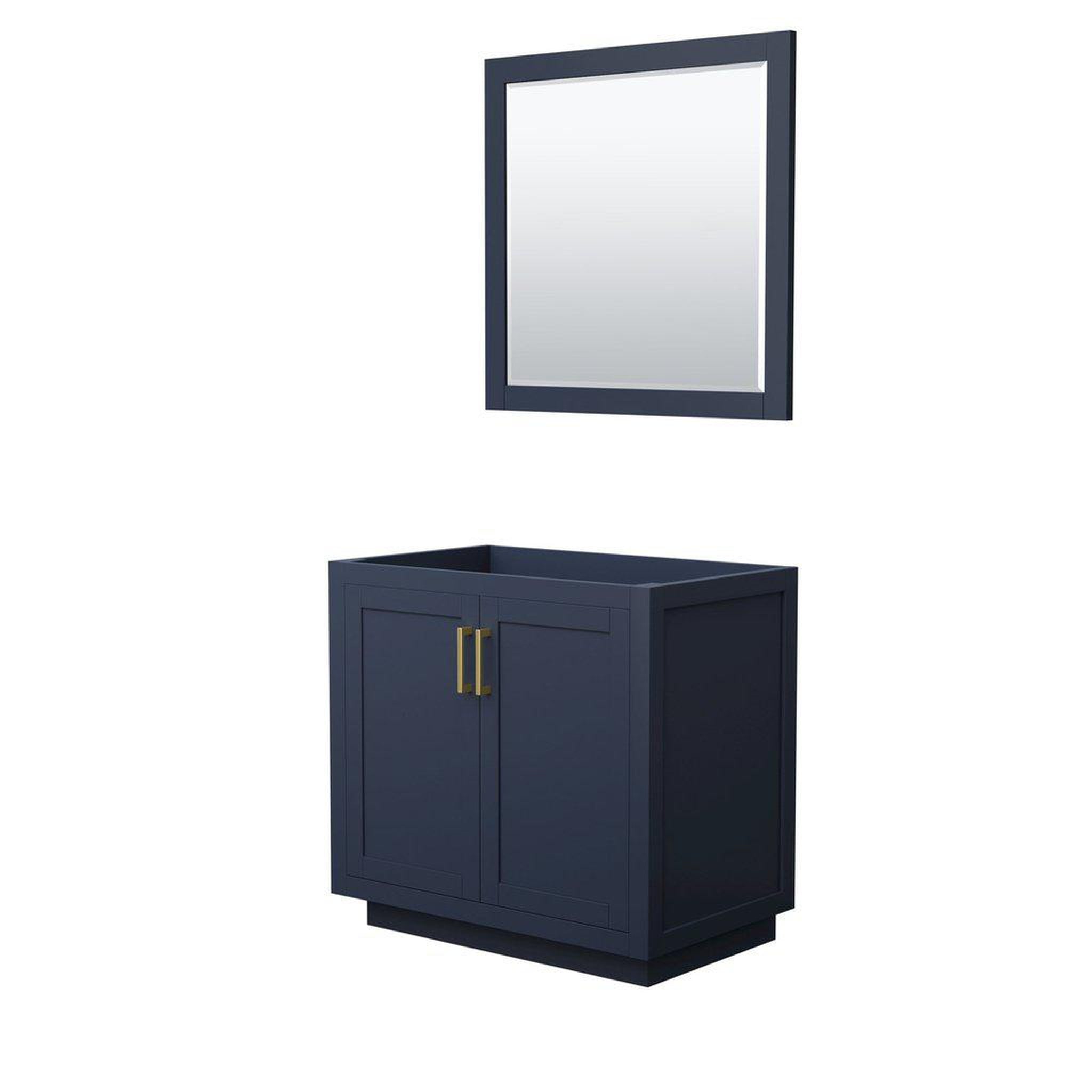 Wyndham Collection, Wyndham Collection Miranda 36" Single Bathroom Dark Blue Vanity Set With 34" Mirror And Brushed Gold Trim