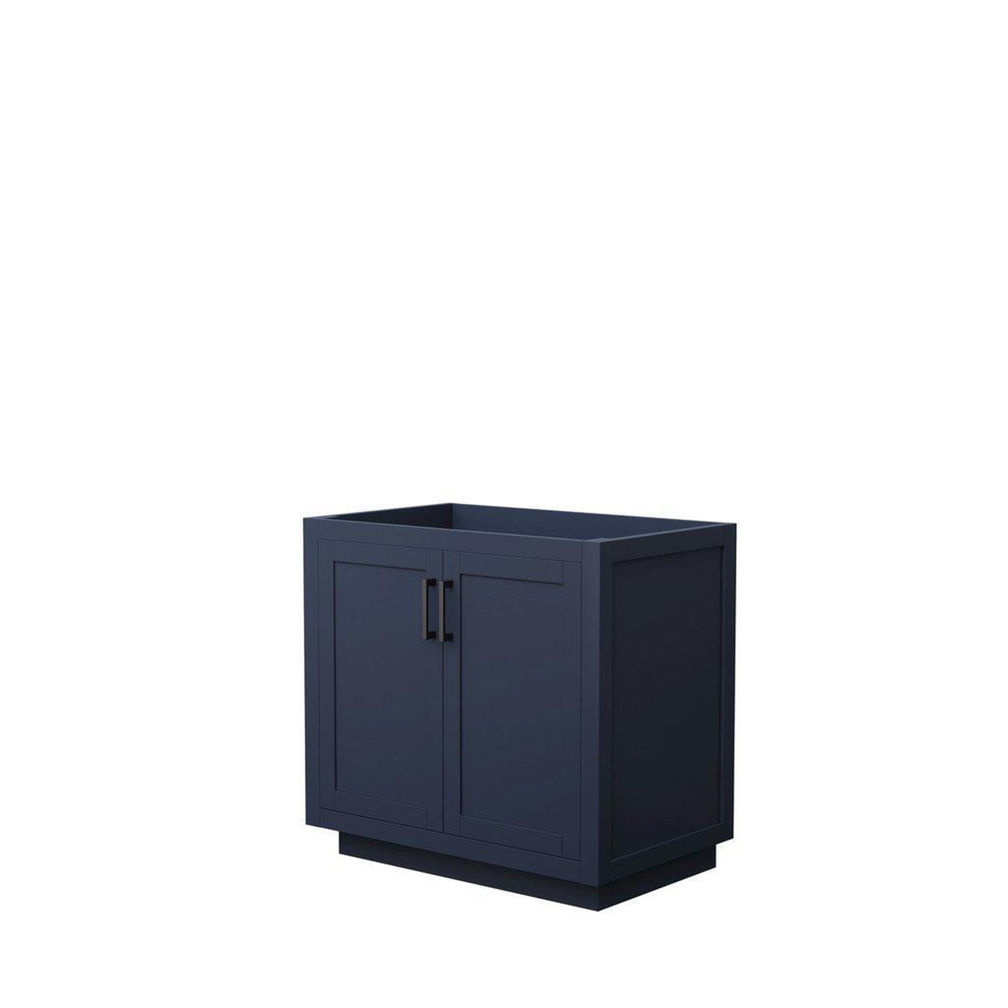 Wyndham Collection, Wyndham Collection Miranda 36" Single Bathroom Dark Blue Vanity With Matte Black Trim