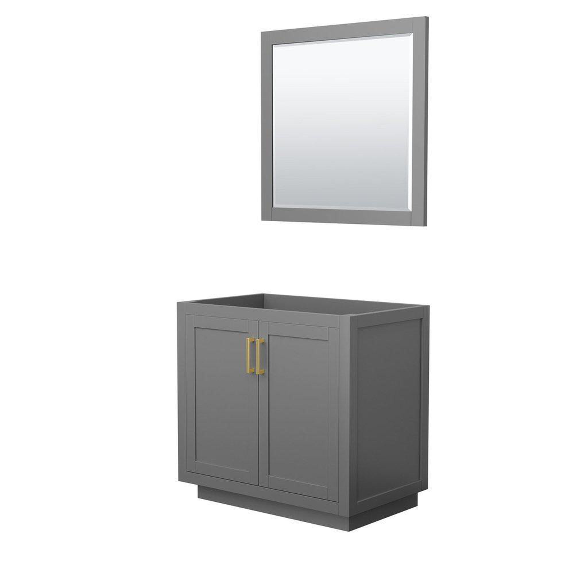 Wyndham Collection, Wyndham Collection Miranda 36" Single Bathroom Dark Gray Vanity Set With 34" Mirror And Brushed Gold Trim