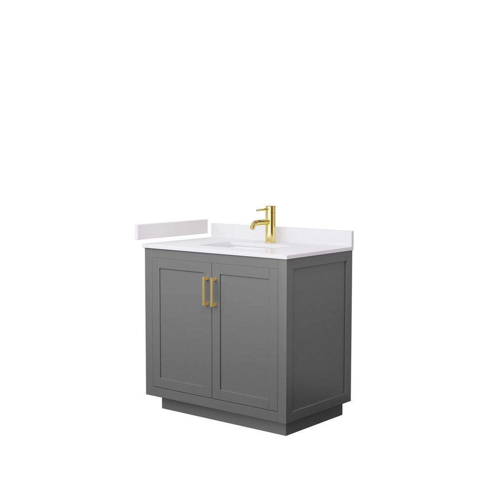 Wyndham Collection, Wyndham Collection Miranda 36" Single Bathroom Dark Gray Vanity Set With White Cultured Marble Countertop, Undermount Square Sink, And Brushed Gold Trim