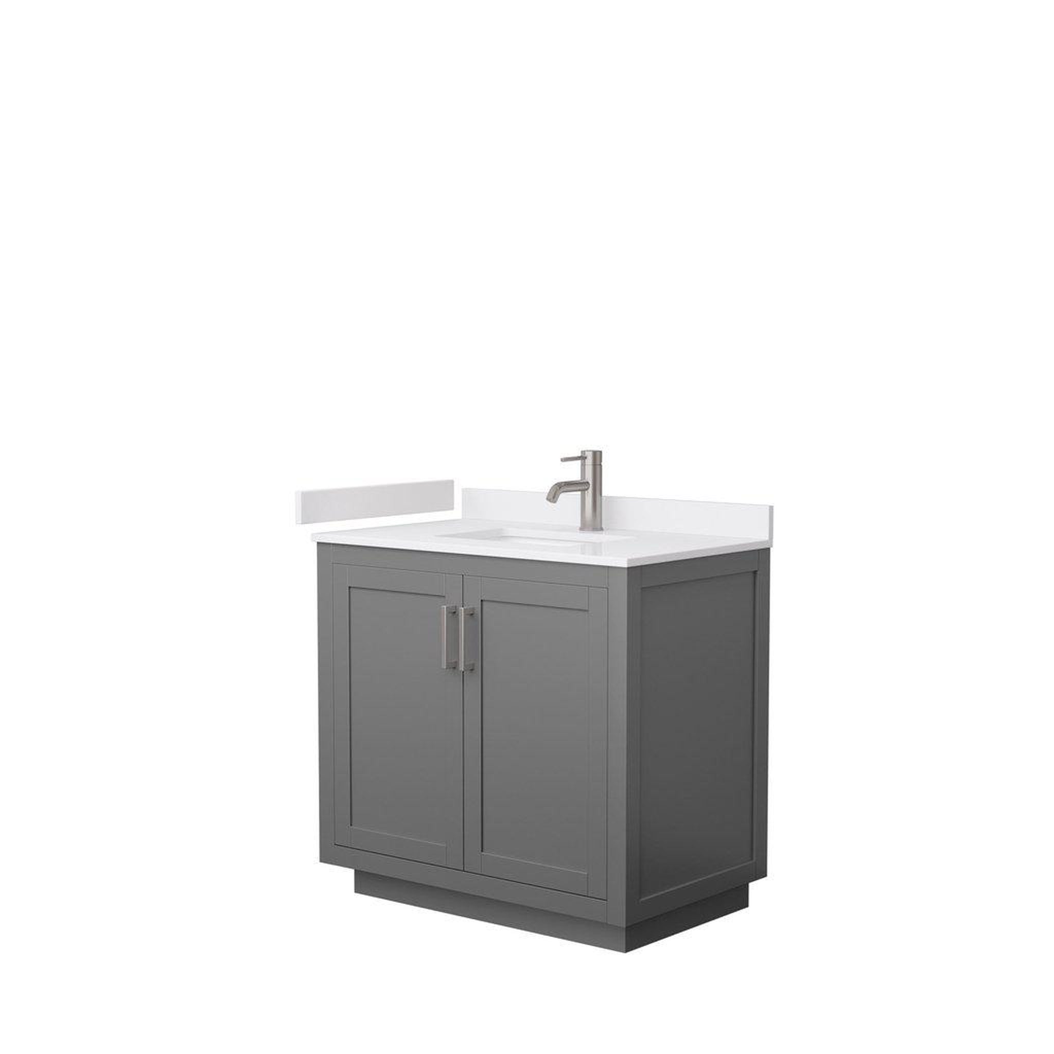 Wyndham Collection, Wyndham Collection Miranda 36" Single Bathroom Dark Gray Vanity Set With White Cultured Marble Countertop, Undermount Square Sink, And Brushed Nickel Trim