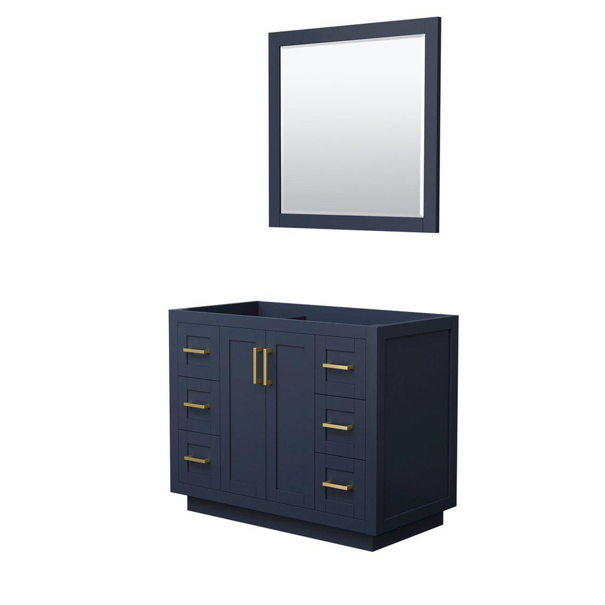 Wyndham Collection, Wyndham Collection Miranda 42" Single Bathroom Dark Blue Vanity Set With 34" Mirror And Brushed Gold Trim