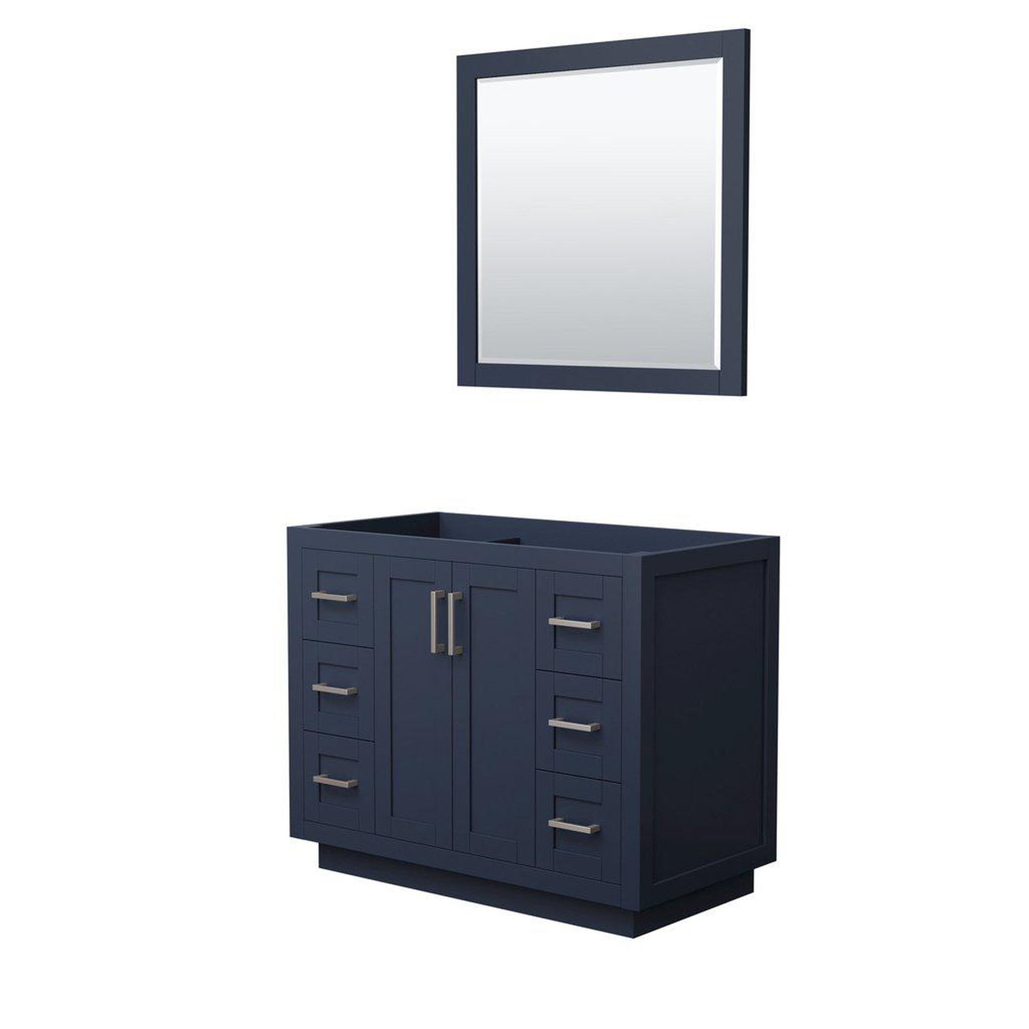 Wyndham Collection, Wyndham Collection Miranda 42" Single Bathroom Dark Blue Vanity Set With 34" Mirror And Brushed Nickel Trim