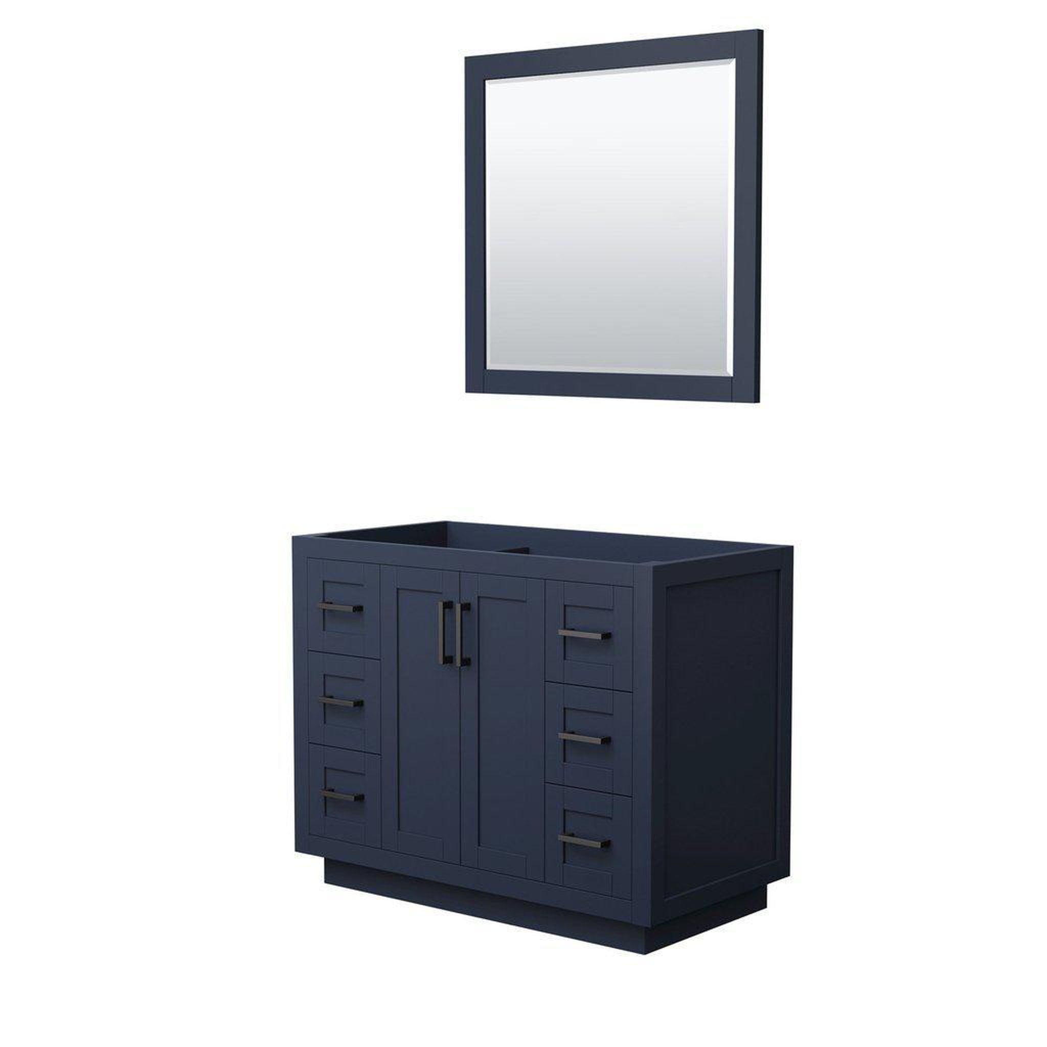 Wyndham Collection, Wyndham Collection Miranda 42" Single Bathroom Dark Blue Vanity Set With 34" Mirror And Matte Black Trim