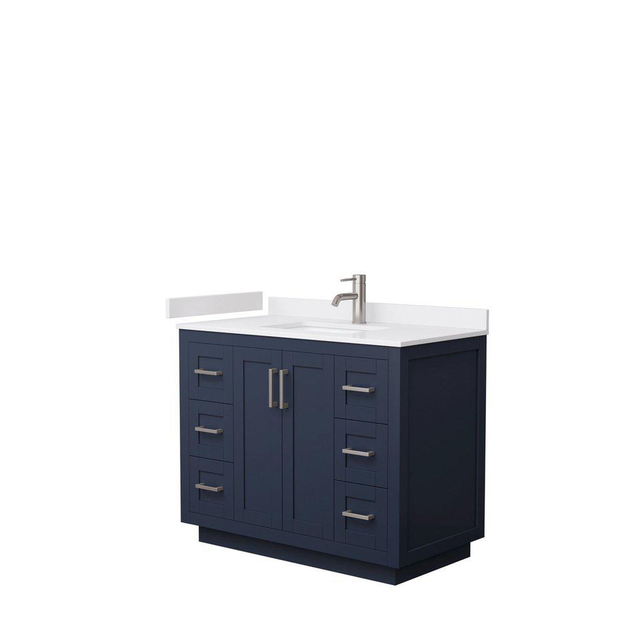 Wyndham Collection, Wyndham Collection Miranda 42" Single Bathroom Dark Blue Vanity Set With White Cultured Marble Countertop, Undermount Square Sink, And Brushed Nickel Trim