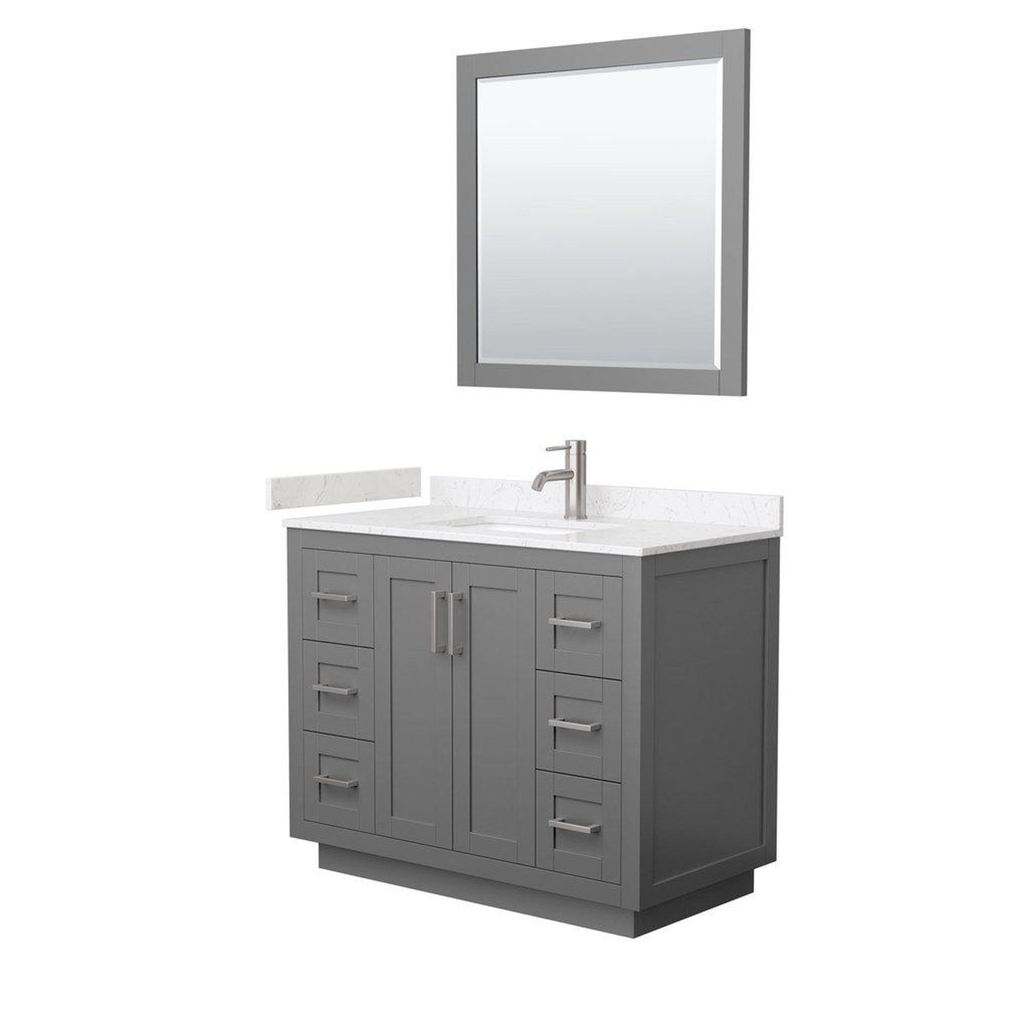 Wyndham Collection, Wyndham Collection Miranda 42" Single Bathroom Dark Gray Vanity Set With Light-Vein Carrara Cultured Marble Countertop, Undermount Square Sink, 34" Mirror And Brushed Nickel Trim