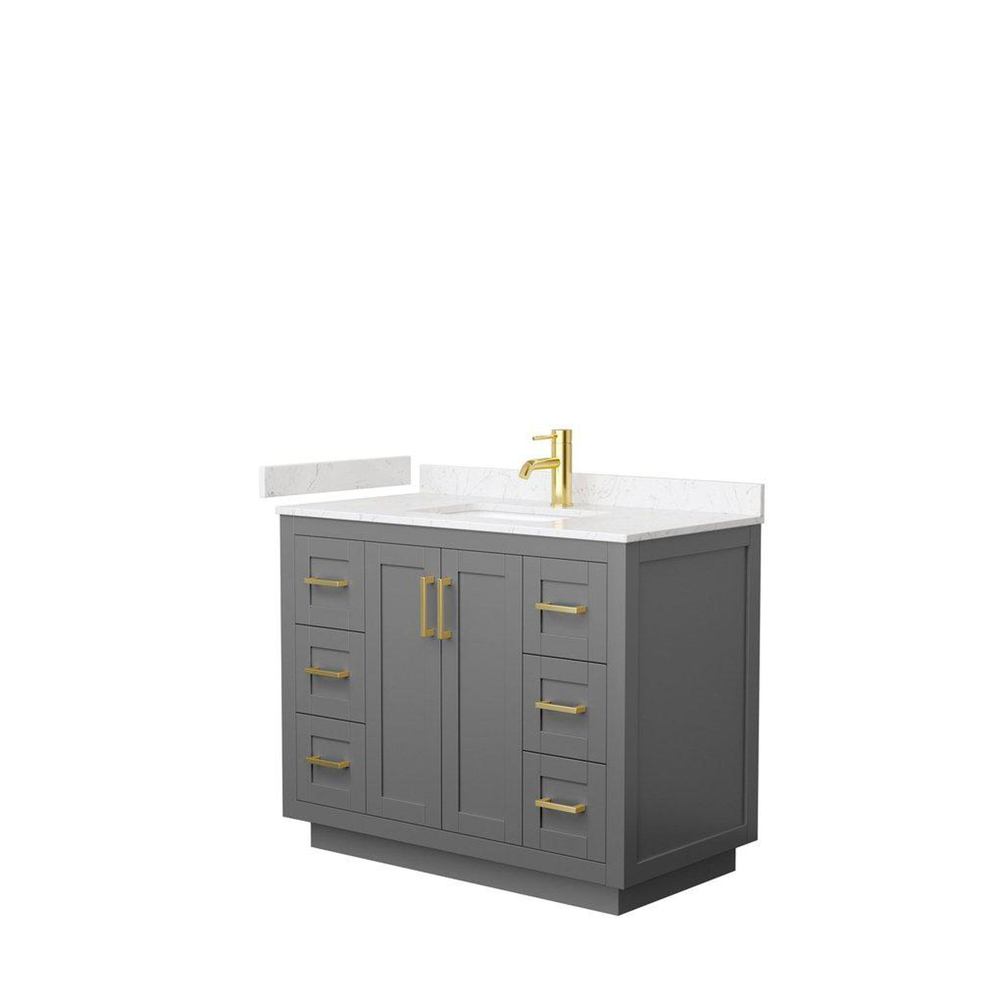 Wyndham Collection, Wyndham Collection Miranda 42" Single Bathroom Dark Gray Vanity Set With Light-Vein Carrara Cultured Marble Countertop, Undermount Square Sink, And Brushed Gold Trim