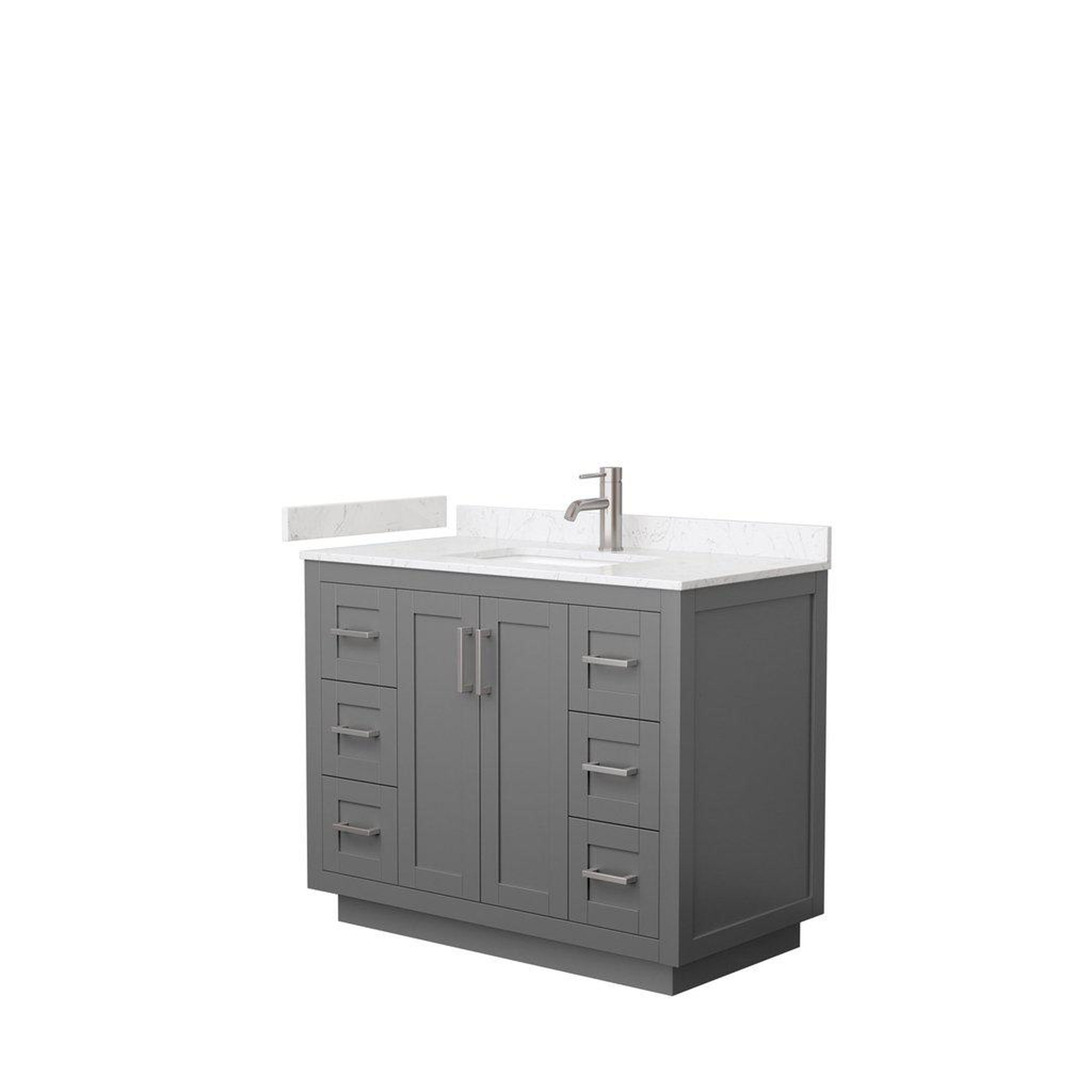 Wyndham Collection, Wyndham Collection Miranda 42" Single Bathroom Dark Gray Vanity Set With Light-Vein Carrara Cultured Marble Countertop, Undermount Square Sink, And Brushed Nickel Trim