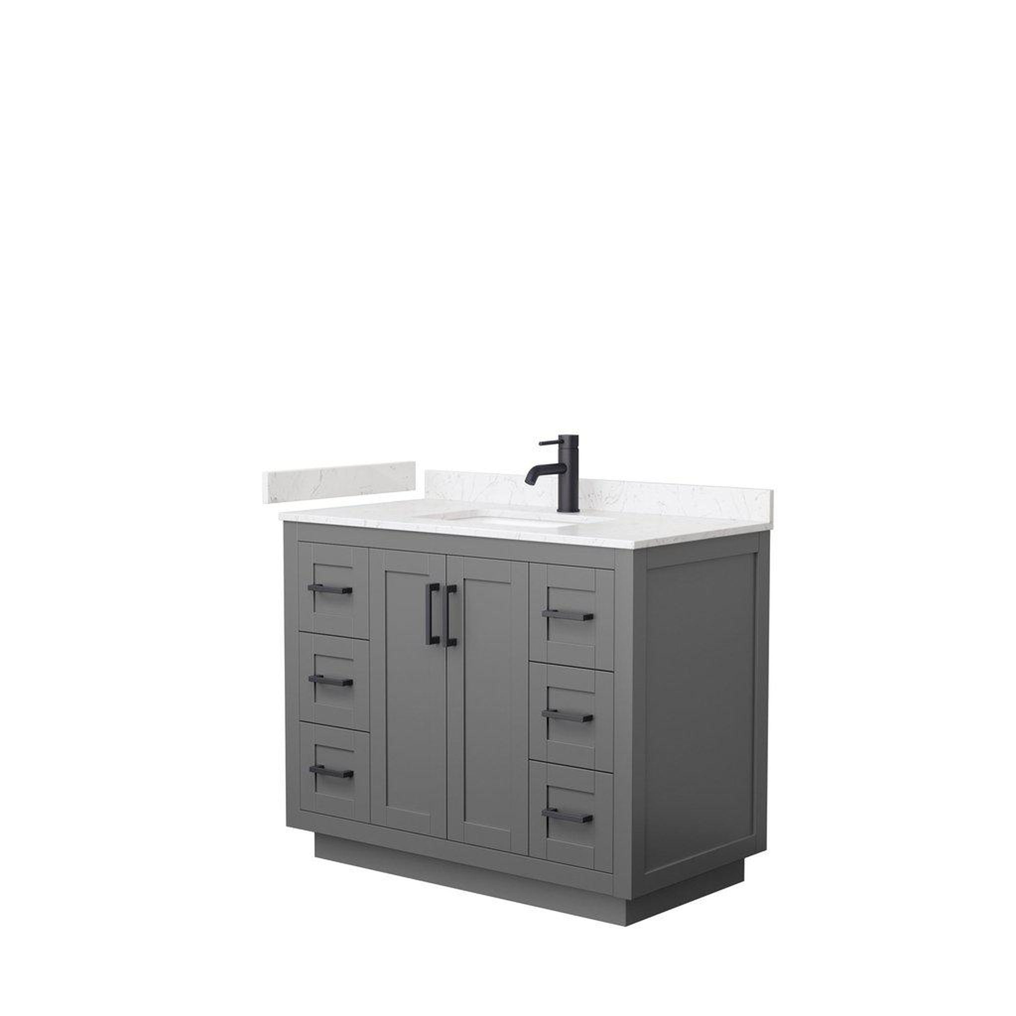 Wyndham Collection, Wyndham Collection Miranda 42" Single Bathroom Dark Gray Vanity Set With Light-Vein Carrara Cultured Marble Countertop, Undermount Square Sink, And Matte Black Trim