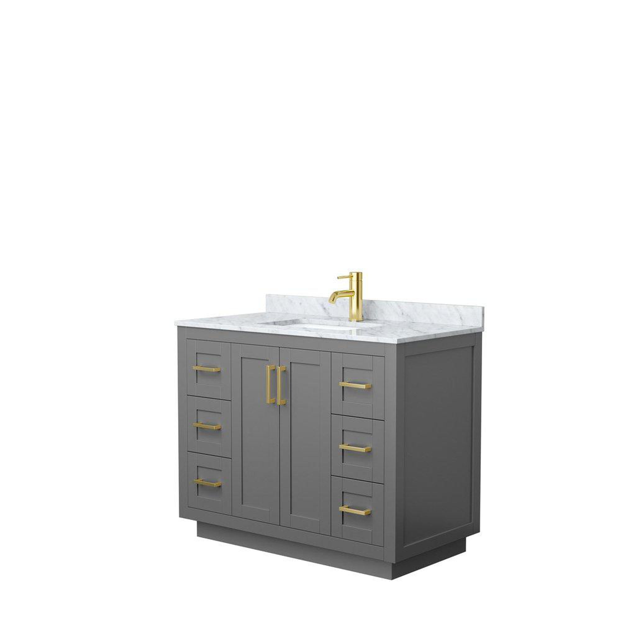 Wyndham Collection, Wyndham Collection Miranda 42" Single Bathroom Dark Gray Vanity Set With White Carrara Marble Countertop, Undermount Square Sink, And Brushed Gold Trim