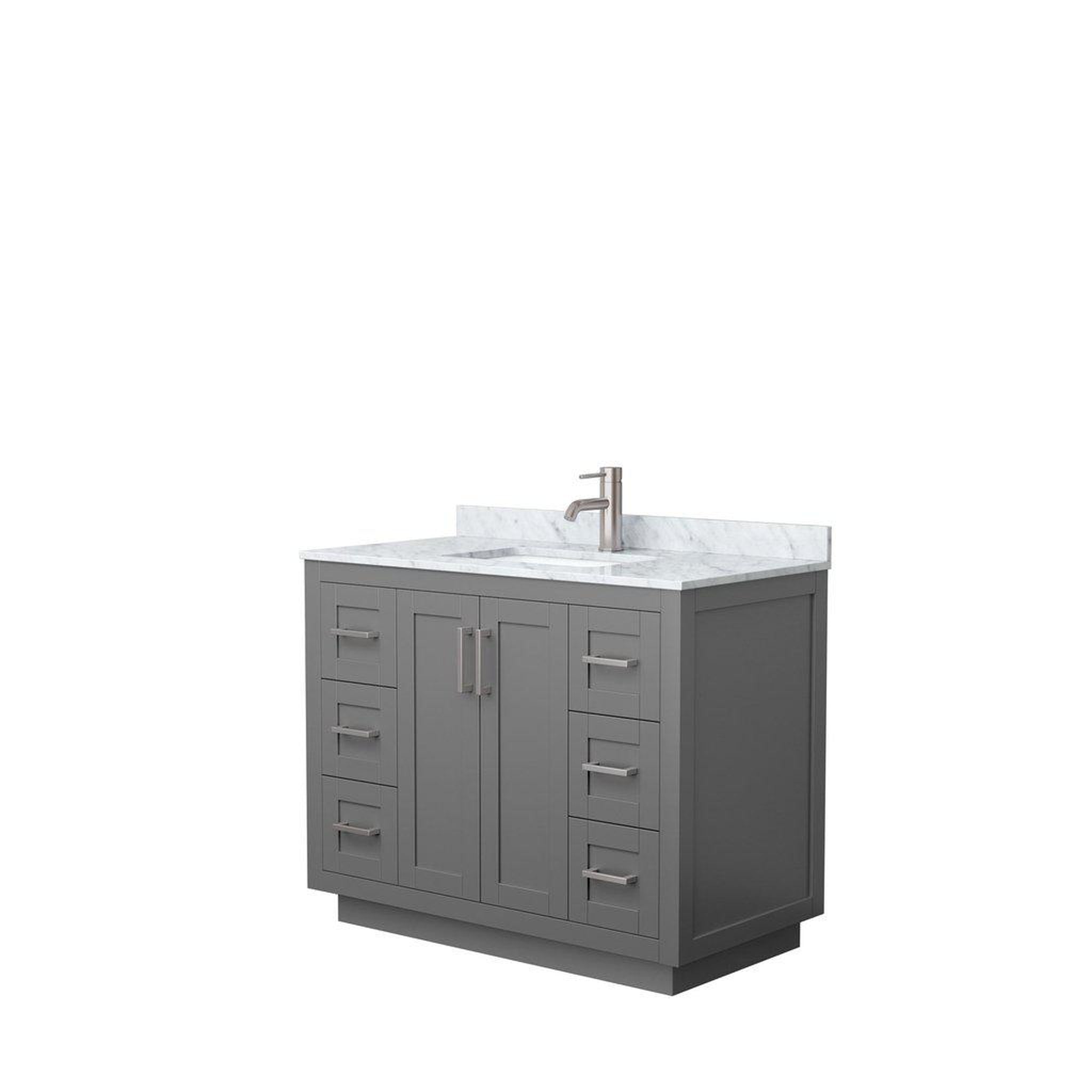 Wyndham Collection, Wyndham Collection Miranda 42" Single Bathroom Dark Gray Vanity Set With White Carrara Marble Countertop, Undermount Square Sink, And Brushed Nickel Trim