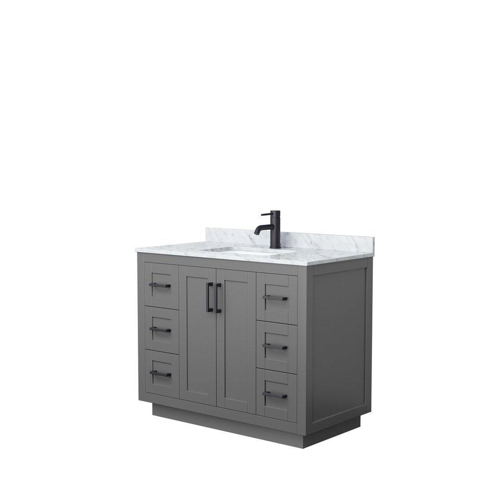 Wyndham Collection, Wyndham Collection Miranda 42" Single Bathroom Dark Gray Vanity Set With White Carrara Marble Countertop, Undermount Square Sink, And Matte Black Trim