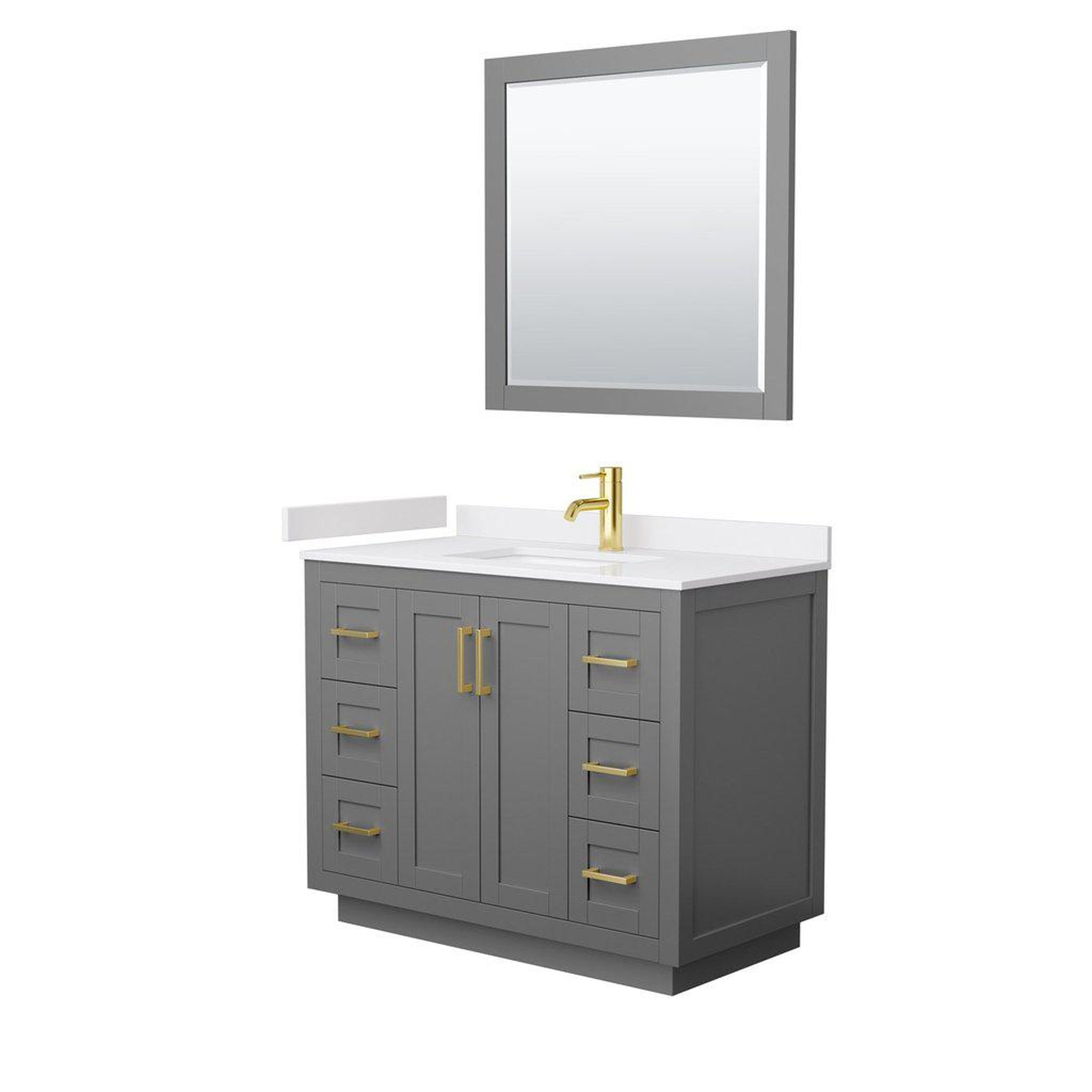 Wyndham Collection, Wyndham Collection Miranda 42" Single Bathroom Dark Gray Vanity Set With White Cultured Marble Countertop, Undermount Square Sink, 34" Mirror And Brushed Gold Trim