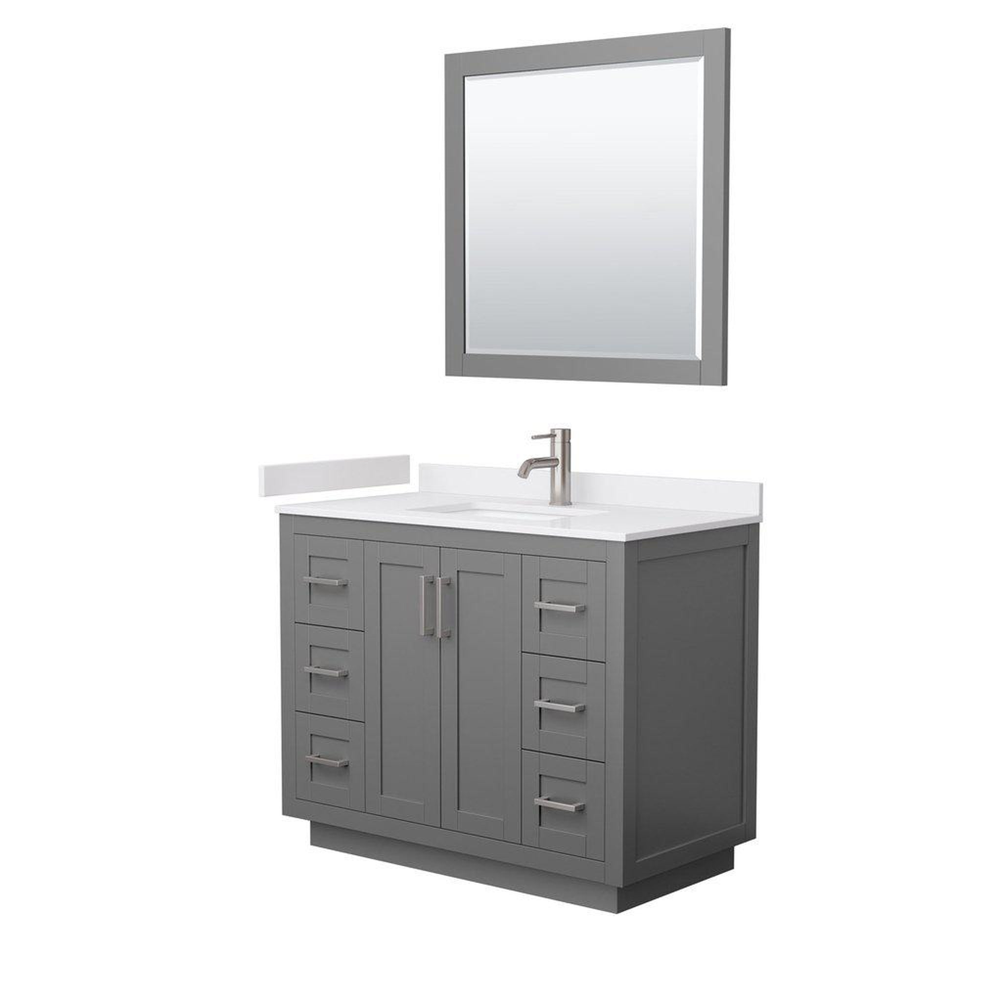 Wyndham Collection, Wyndham Collection Miranda 42" Single Bathroom Dark Gray Vanity Set With White Cultured Marble Countertop, Undermount Square Sink, 34" Mirror And Brushed Nickel Trim