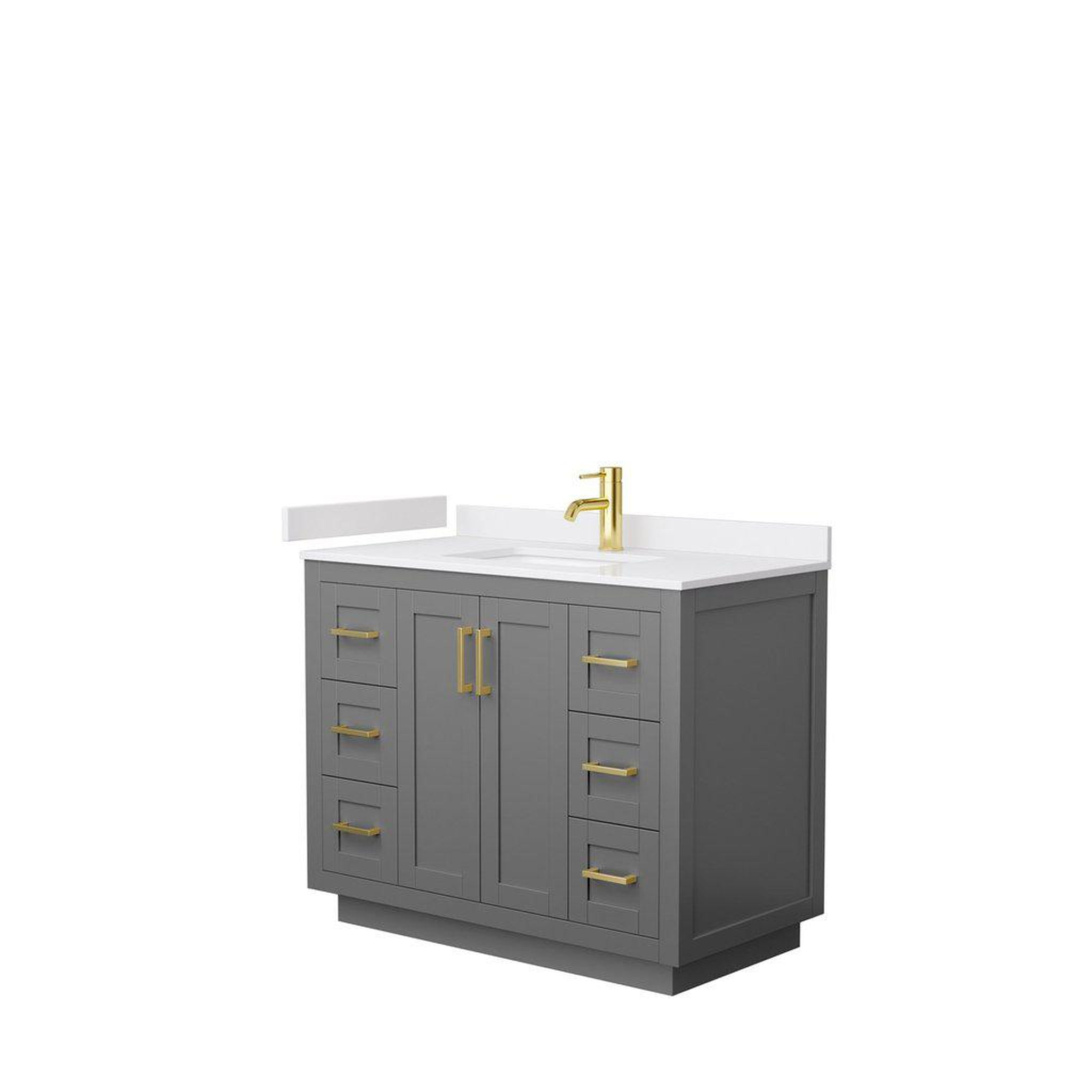 Wyndham Collection, Wyndham Collection Miranda 42" Single Bathroom Dark Gray Vanity Set With White Cultured Marble Countertop, Undermount Square Sink, And Brushed Gold Trim