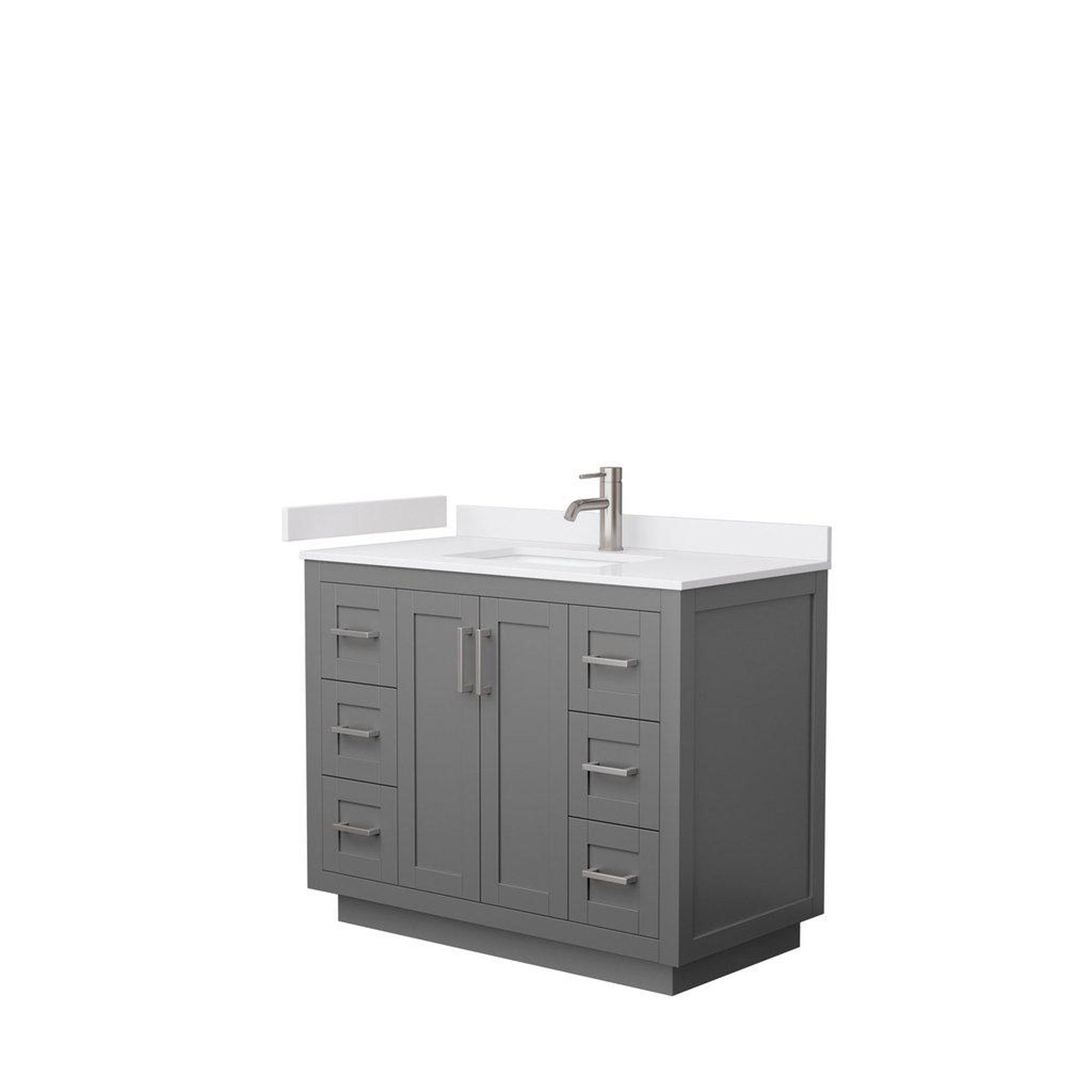 Wyndham Collection, Wyndham Collection Miranda 42" Single Bathroom Dark Gray Vanity Set With White Cultured Marble Countertop, Undermount Square Sink, And Brushed Nickel Trim