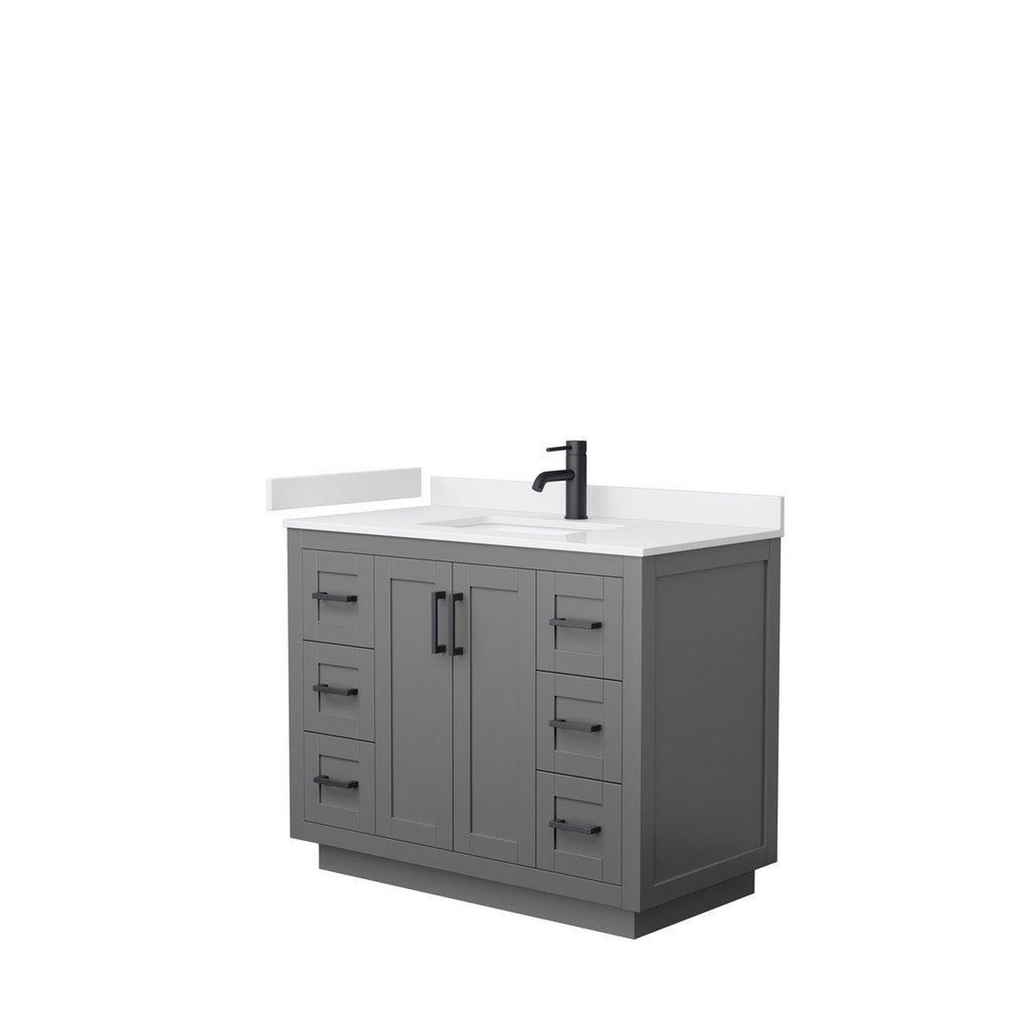 Wyndham Collection, Wyndham Collection Miranda 42" Single Bathroom Dark Gray Vanity Set With White Cultured Marble Countertop, Undermount Square Sink, And Matte Black Trim